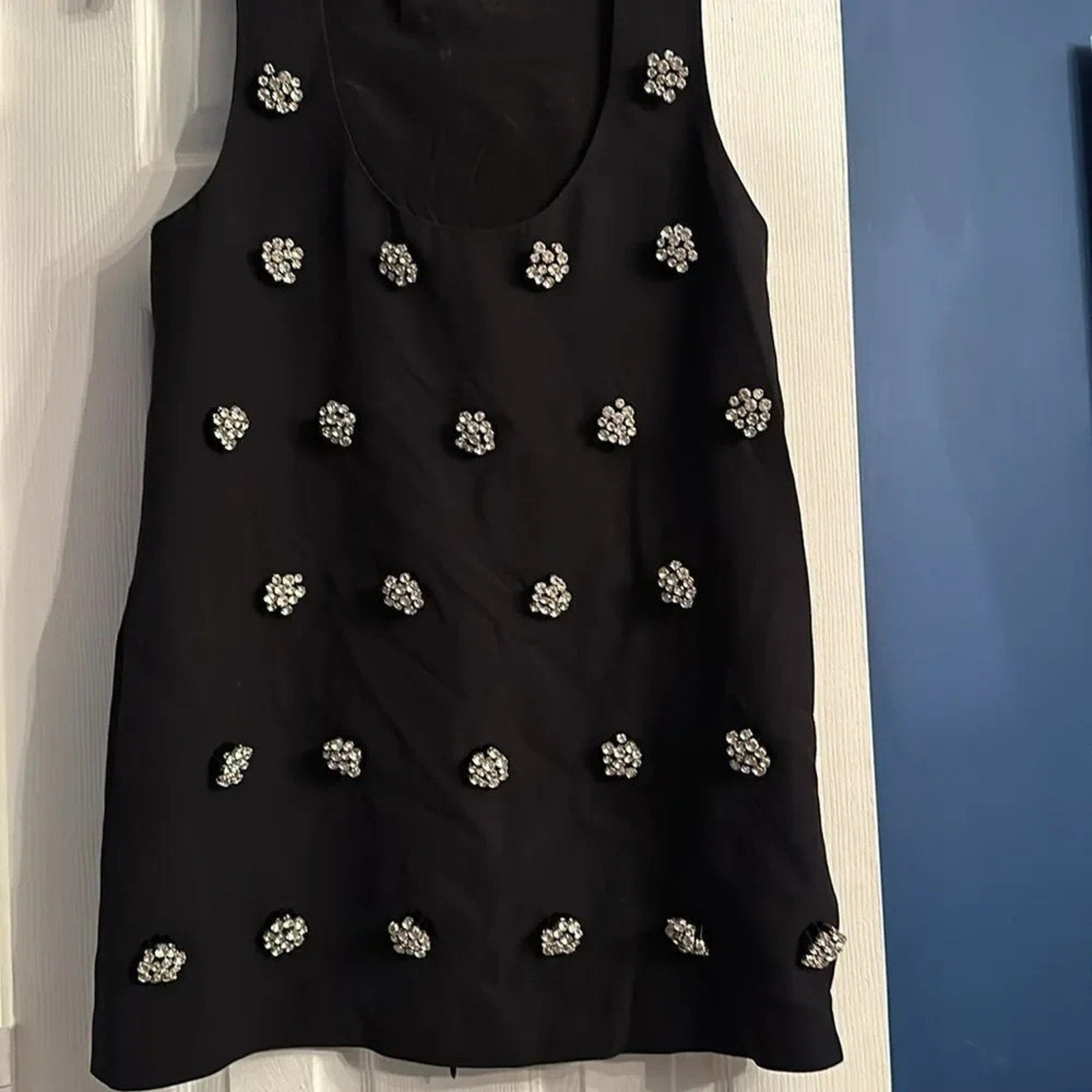 NEW Brandon Maxwell The Sherry Rhinestone Floral Wool Blend Dress - size 8