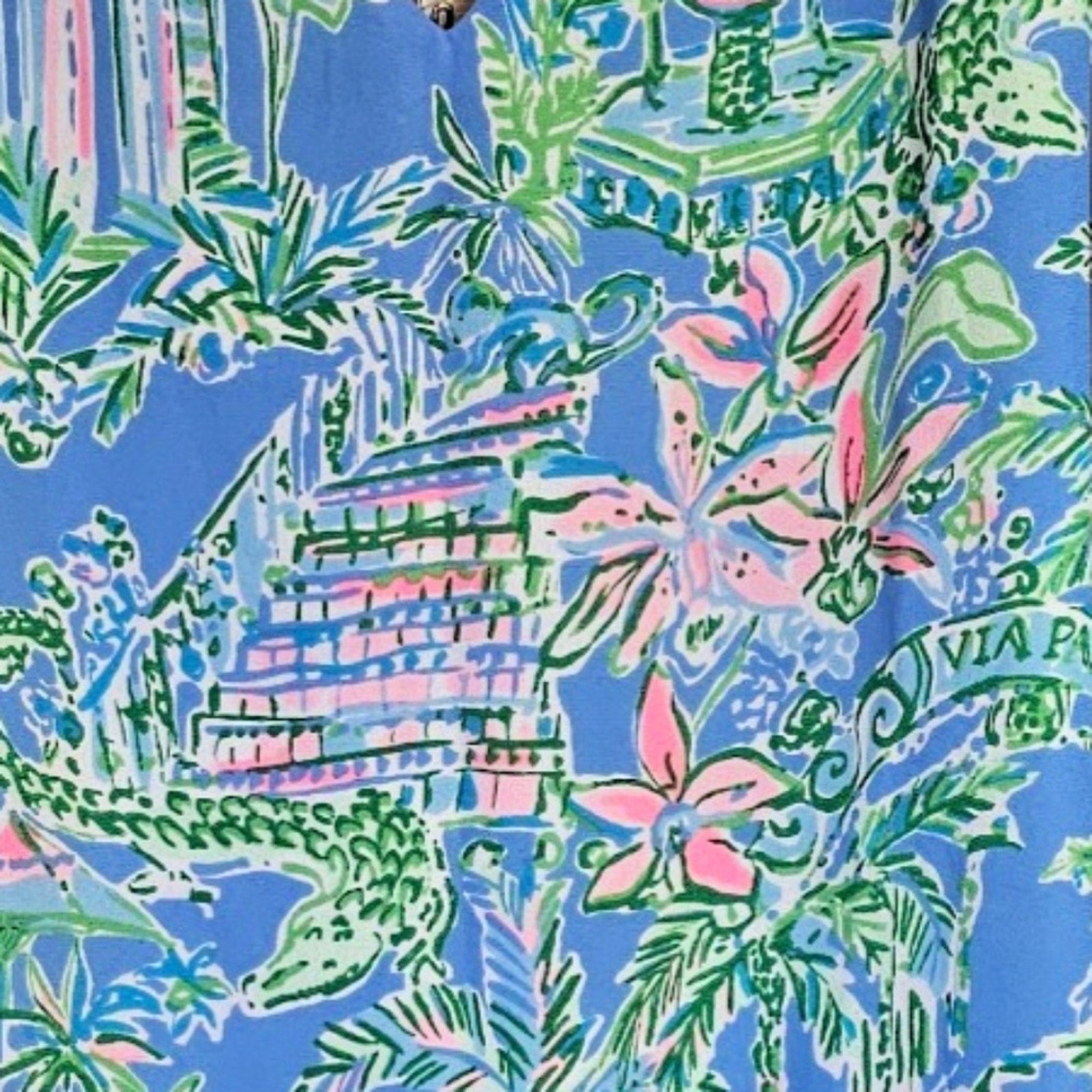 Lilly Pulitzer Reversible Florin Top Boca Blue Beneath Bougainvillea - size M
