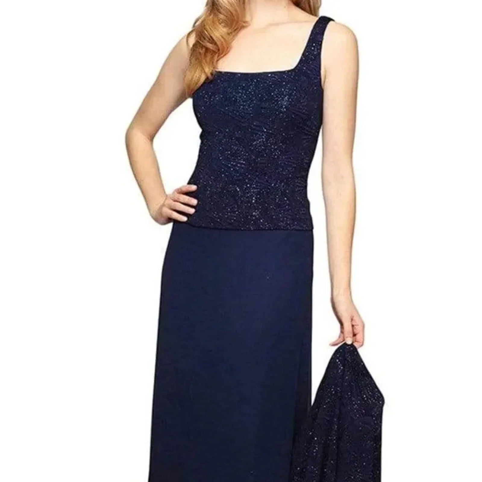 NWT ALEX EVENINGS - 125053 JACQUARD KNIT GLITTERED EVENING DRESS - size 18