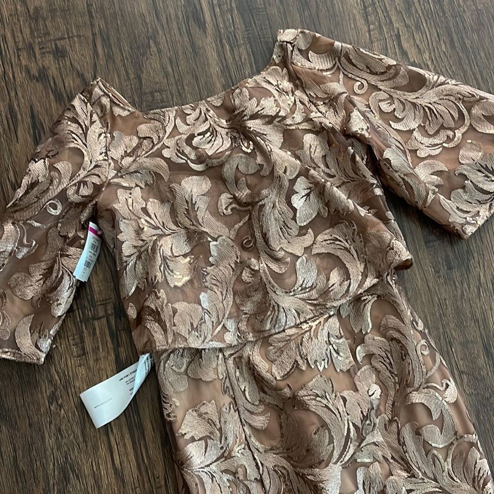 NWT JS Collections Evalina Column Gown Boat Neck in Mink / Champagne - size 4
