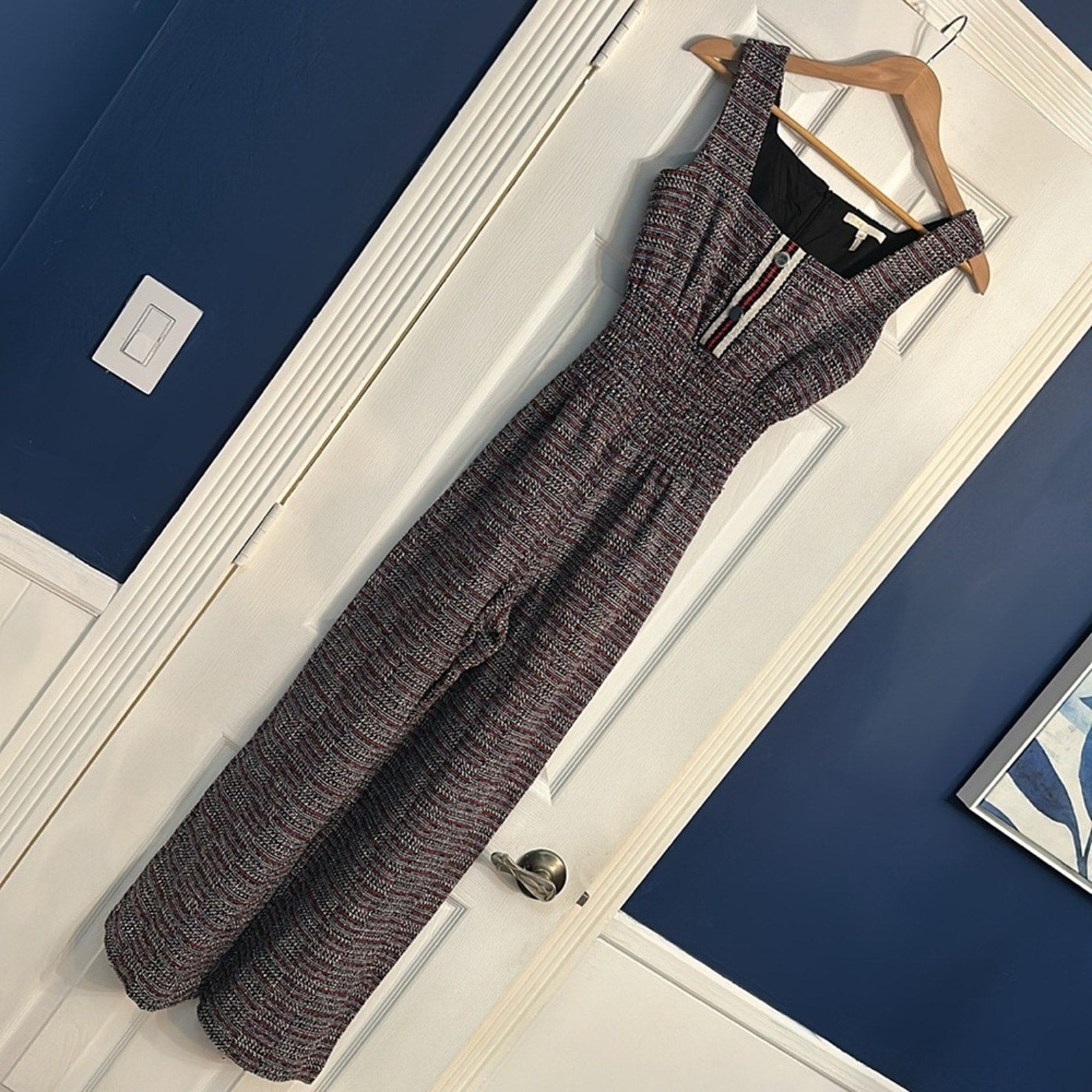Maje Patelle Maroon Tweed Jacquard Jumpsuit- 38 (6)