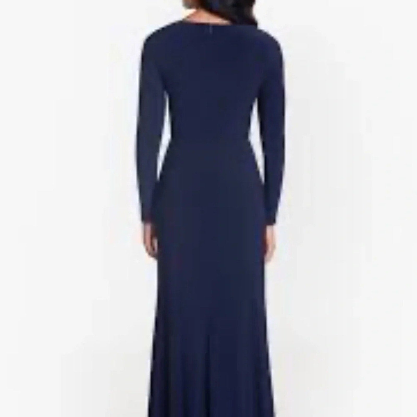 NWT Betsy & Adam "ELLE" LONG SLEEVE SIDE RUFFLED SLIT GOWN - size 8