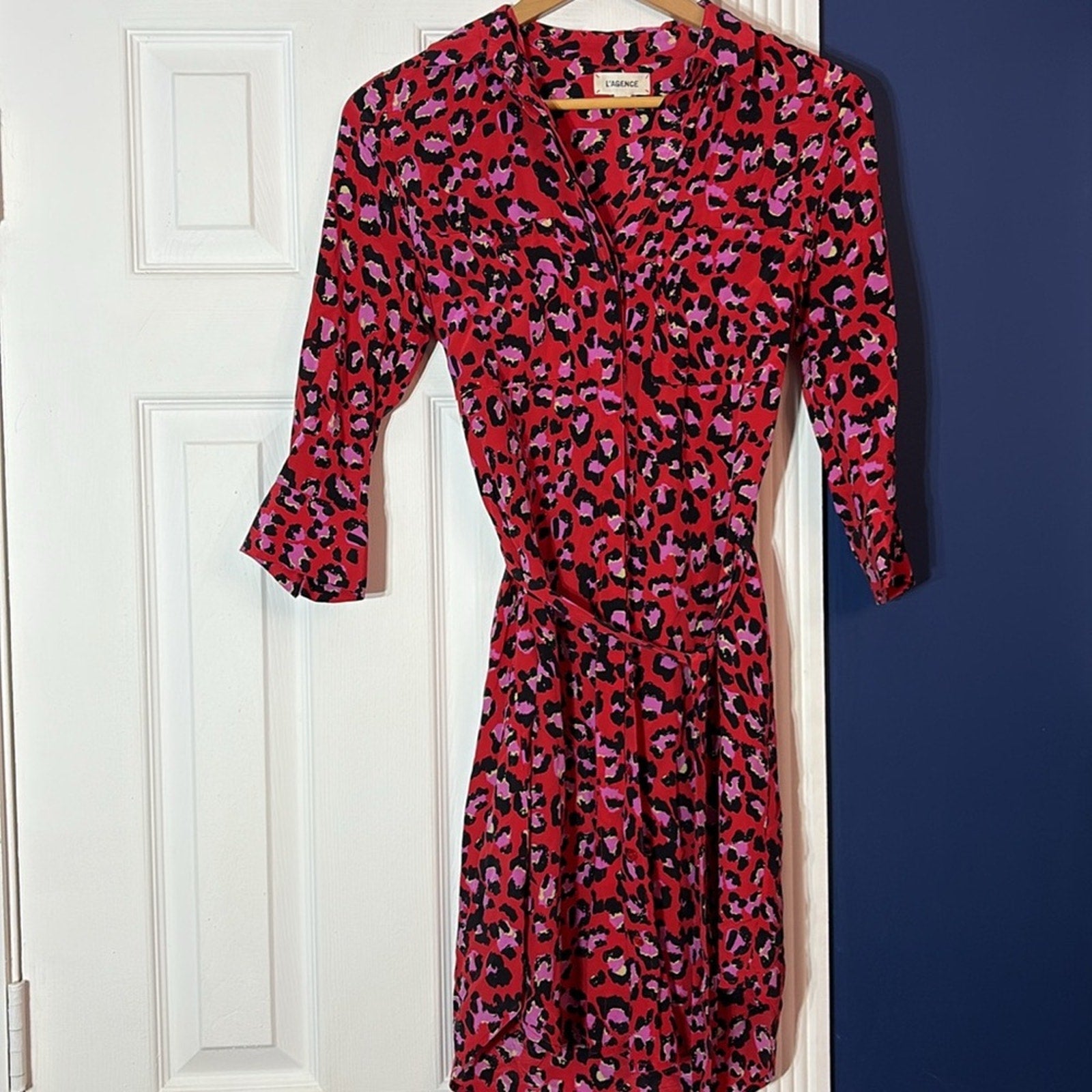 L'AGENCE Stella Leopard Print Shirtdress - size XS