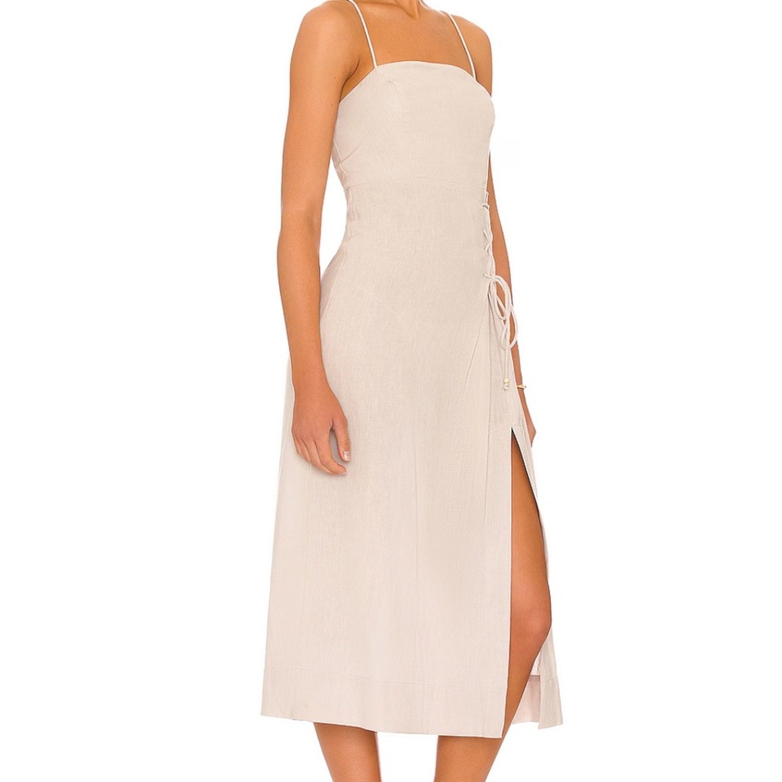 NWT Free People Francesca Midi Dress Ocean Pearl Ivory Linen size Small $108