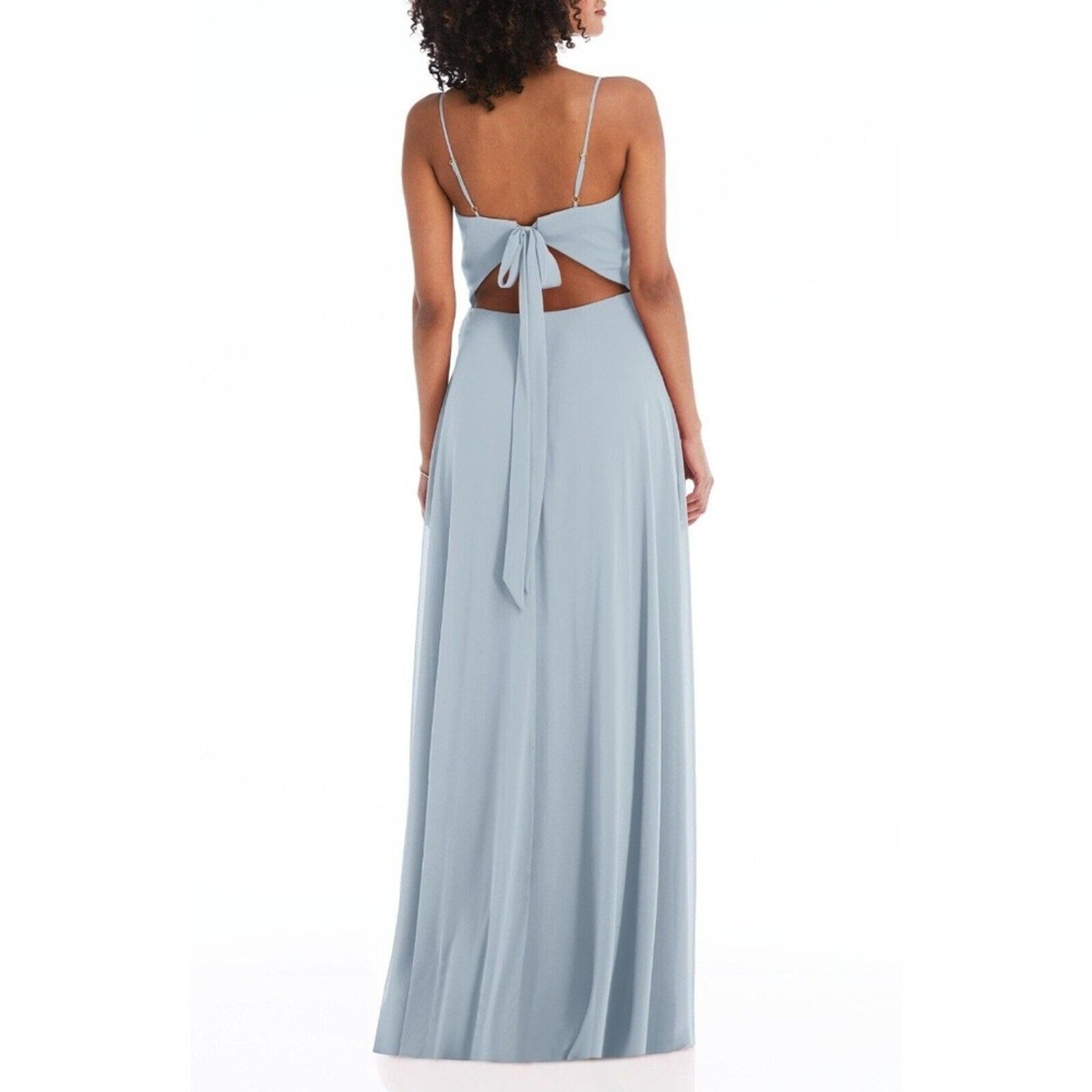 NWT After Six Tie Back Cutout Maxi Dress With Front Slit in Sky Blue - size 2