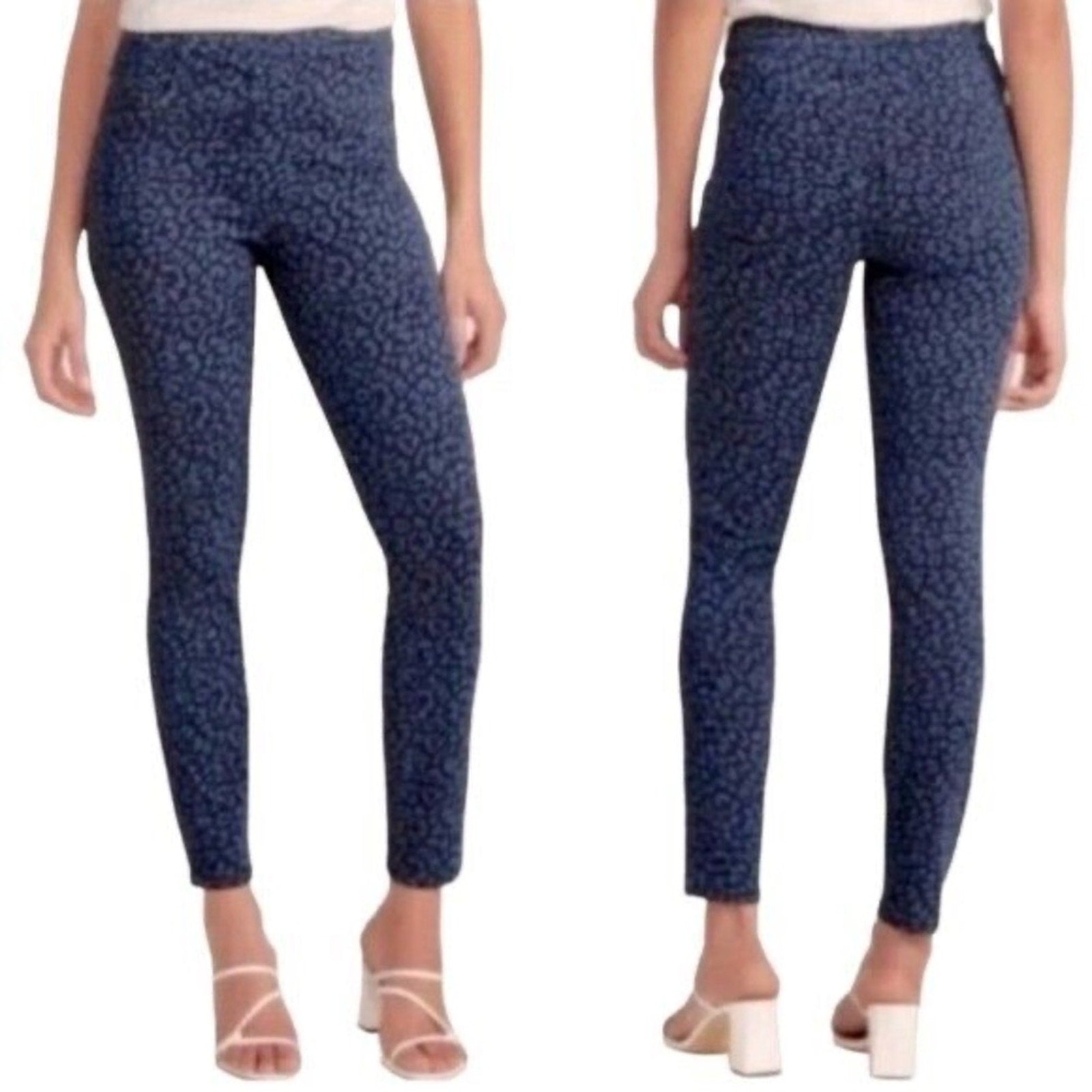 Spanx blue Leopard Print Jean-ish Ankle Leggings High Rise Shaping - size large