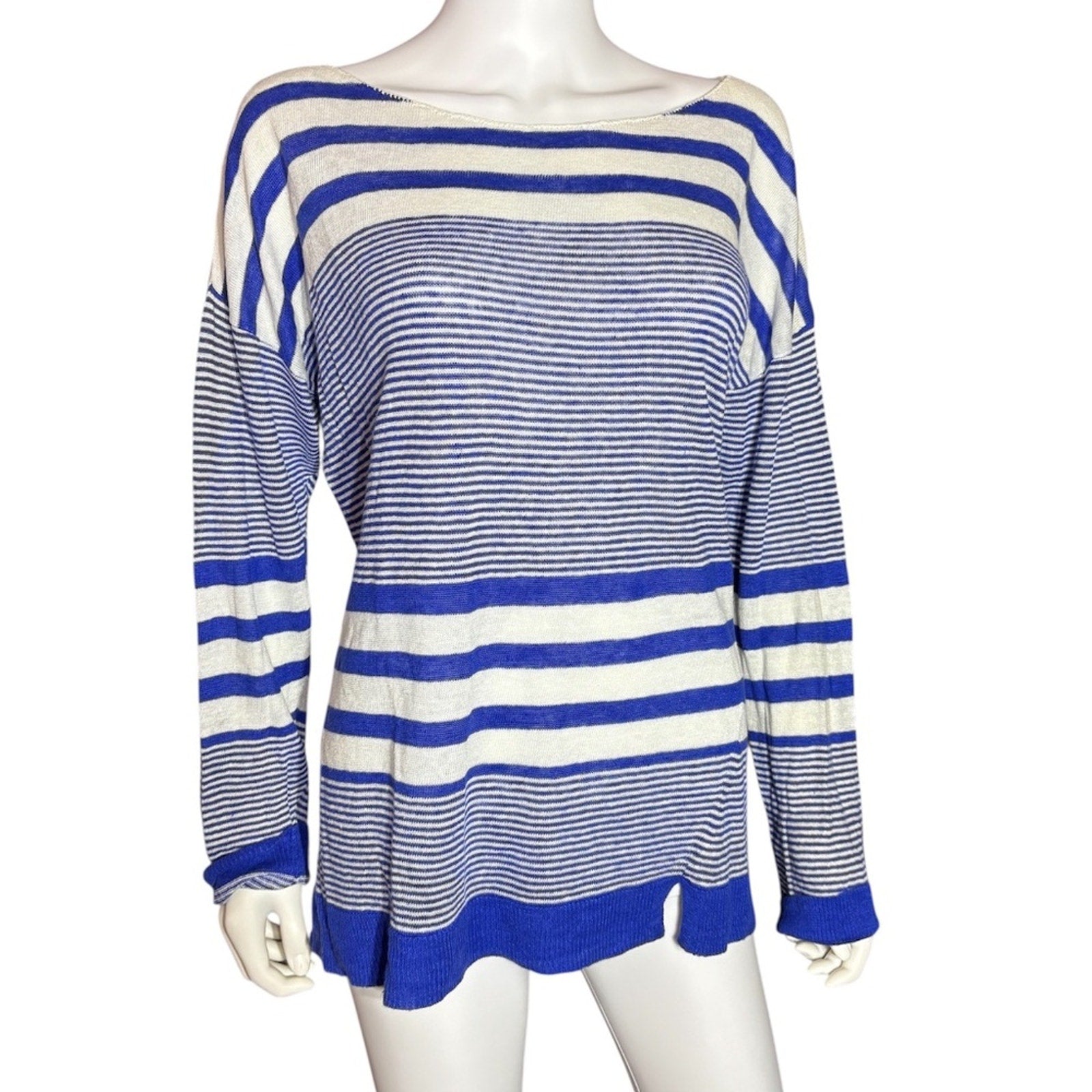 LILLY PULITZER | Camilla Linen Blue & White Striped Sweater - size XL