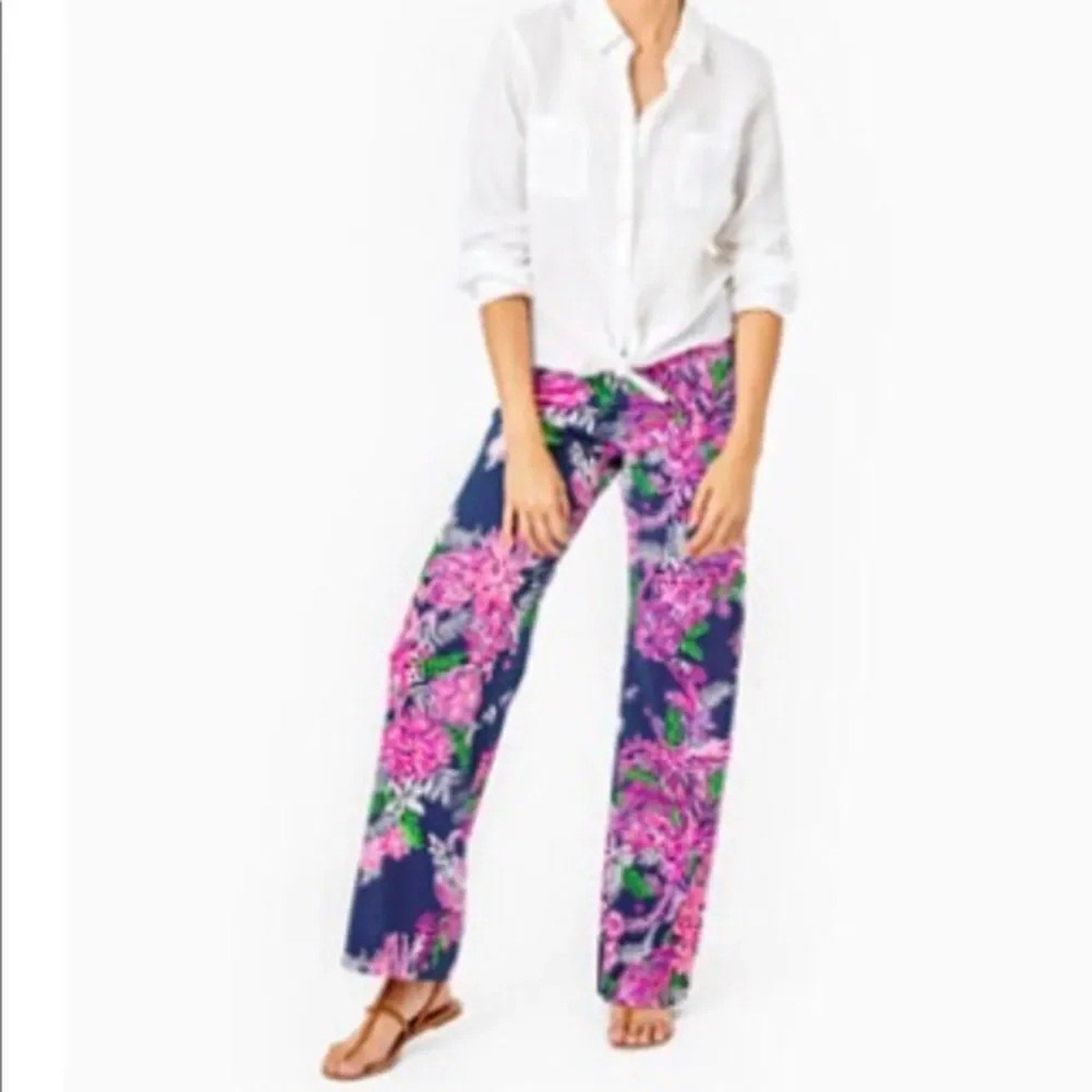 NWT Lilly Pulitzer  33" Bal Harbour Mid-Rise Palazzo Pant in Oysterbay navy - S
