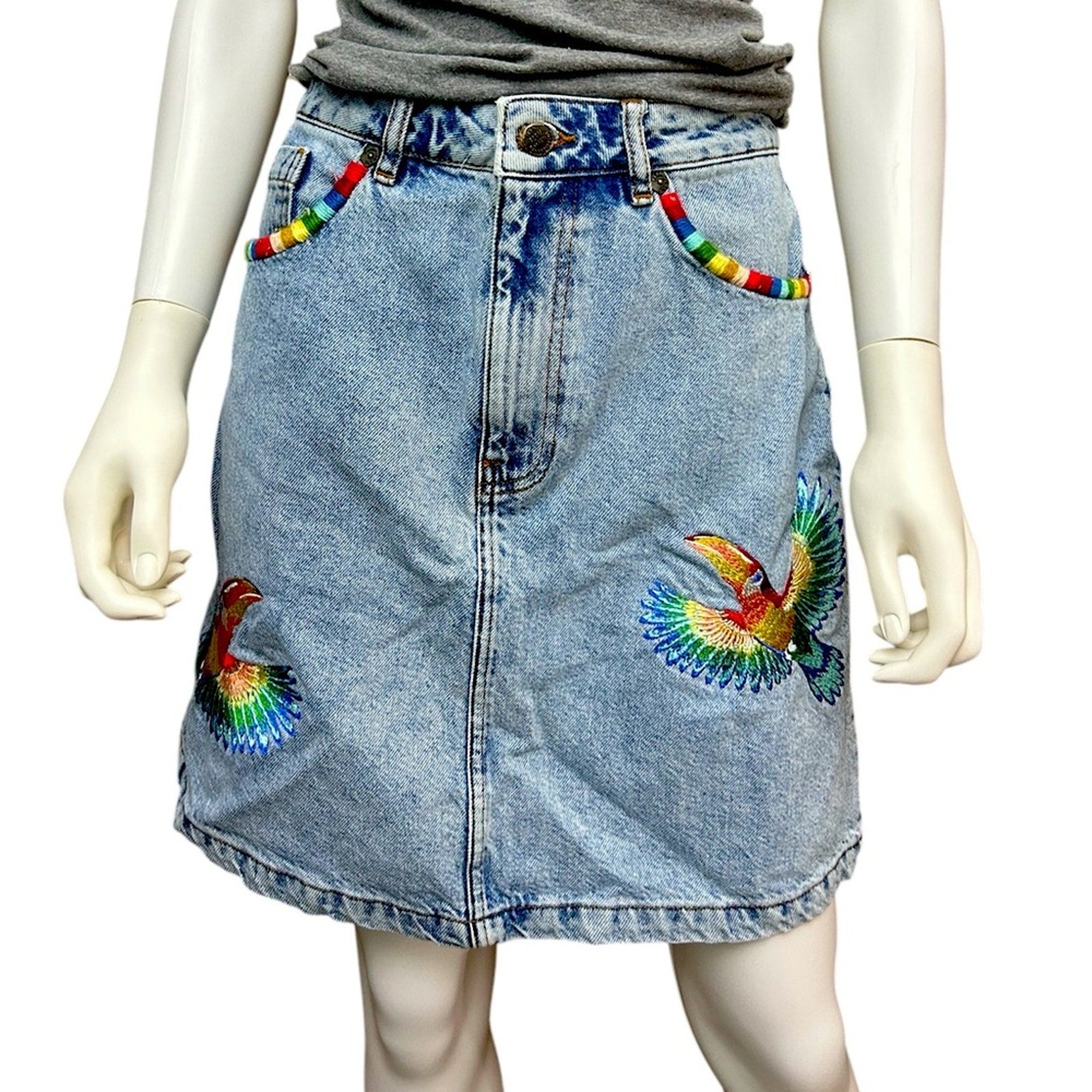 Farm Rio Anthropologie tropical denim skirt - size M