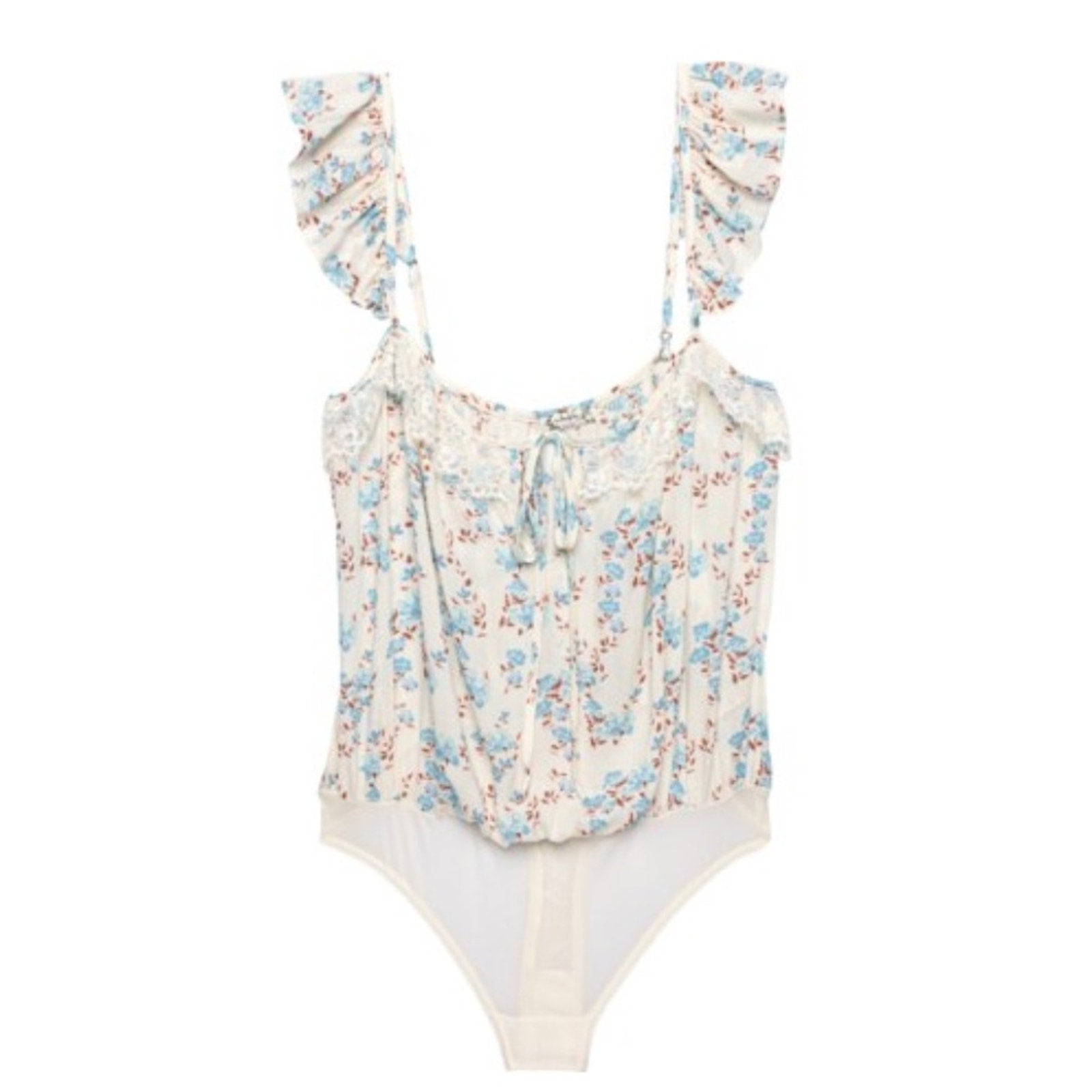 NWT Free People Take It Away Sleeveless Bodysuit Cream Blue Floral Womens Size L