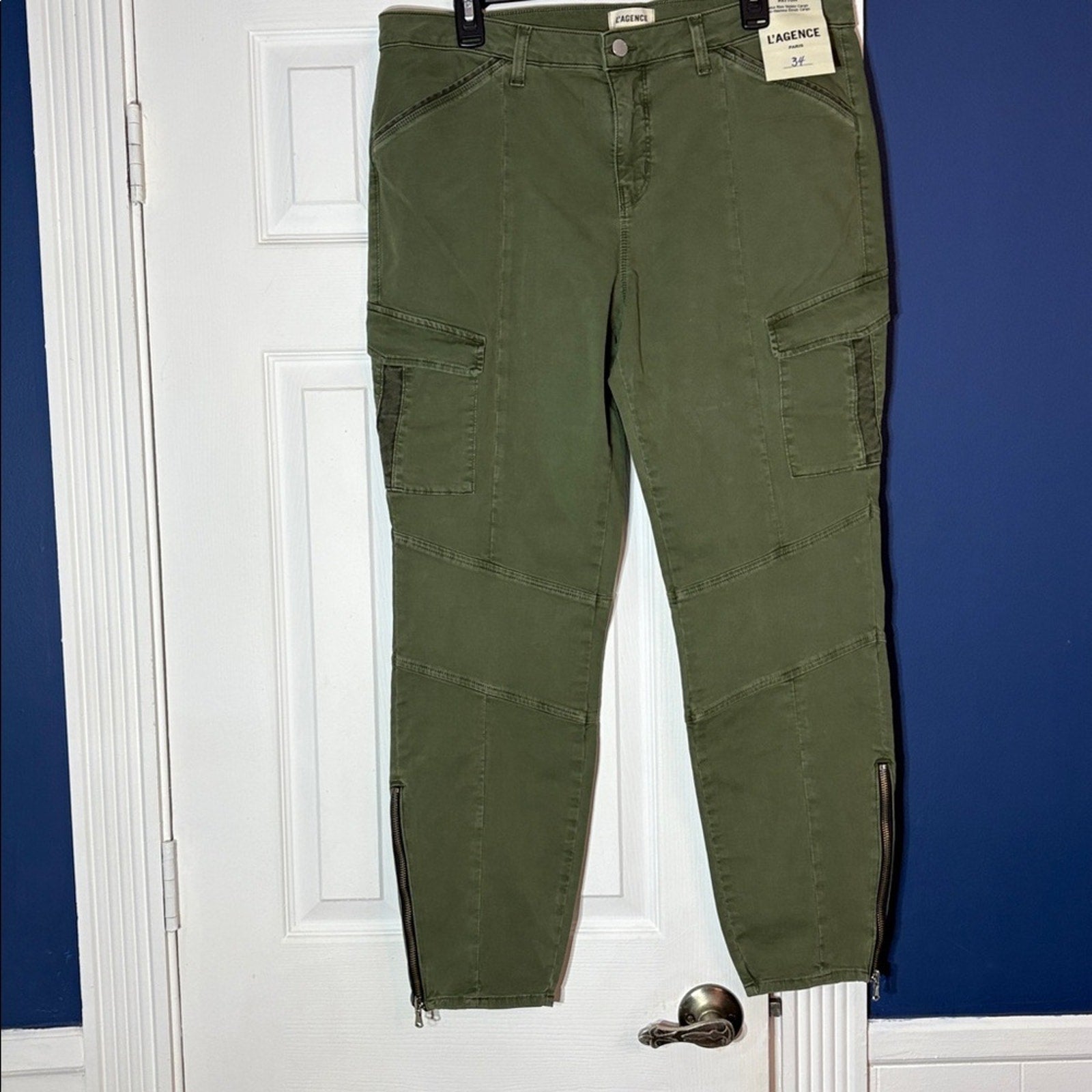 NWT L'AGENCE PATTON CARGO SKINNY PANT BRIGADE - size 34