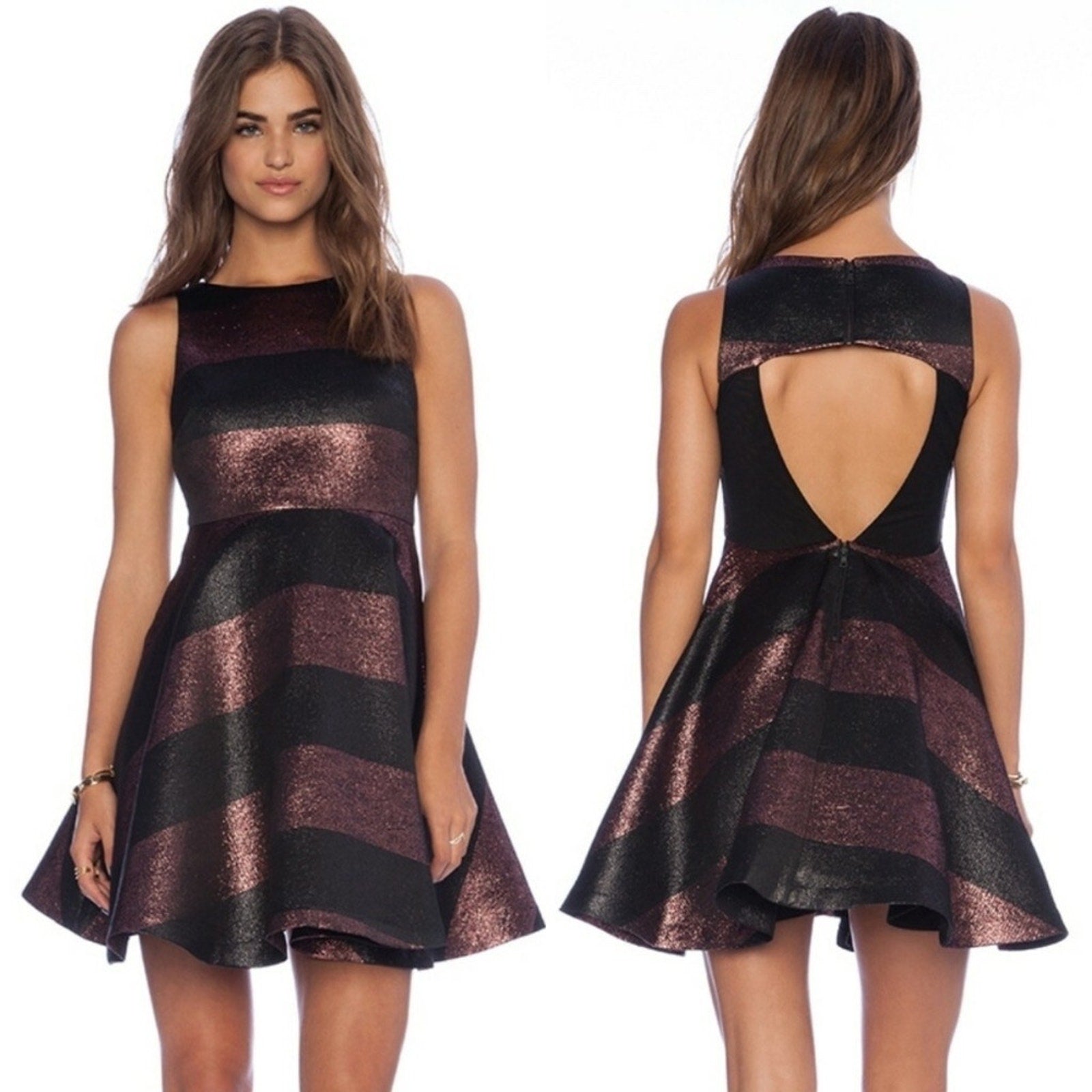 Alice + Olivia Foss Metallic Stripe Dress Size 4