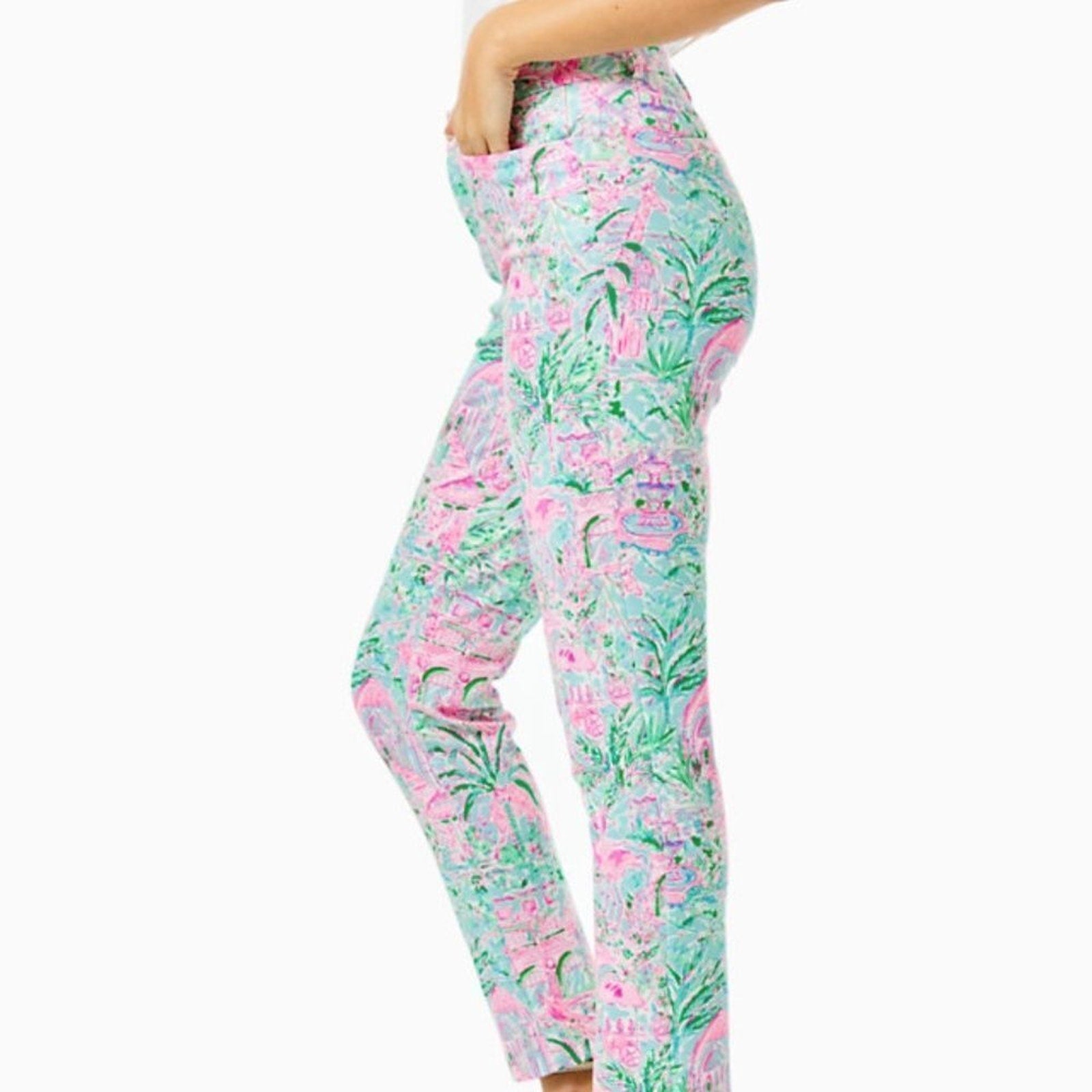 NWT LILLY PULITZER 29" KELLY KNIT HIGH RISE ANKLE LENGTH PANT BALI BLUE - size 0