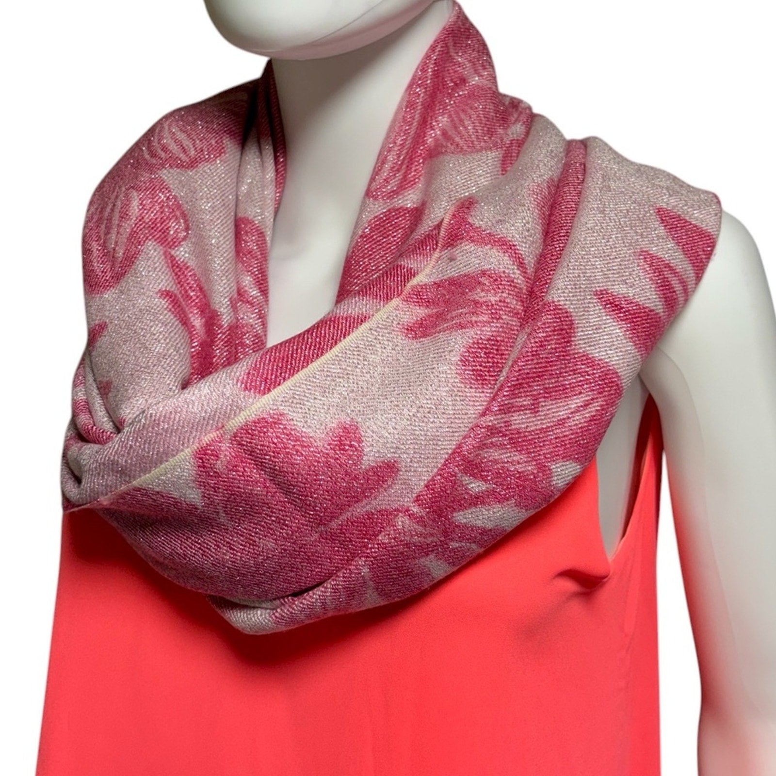 Lilly Pulitzer wool cashmere blend pink metallic scarf