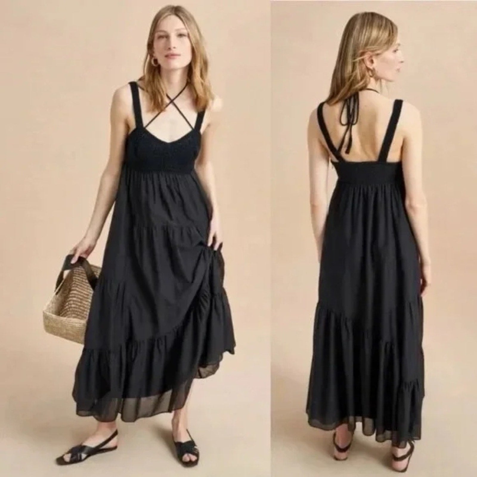 NEW La Ligne Jane Black Crochet Bodice Cotton & Silk Maxi Sundress - size M