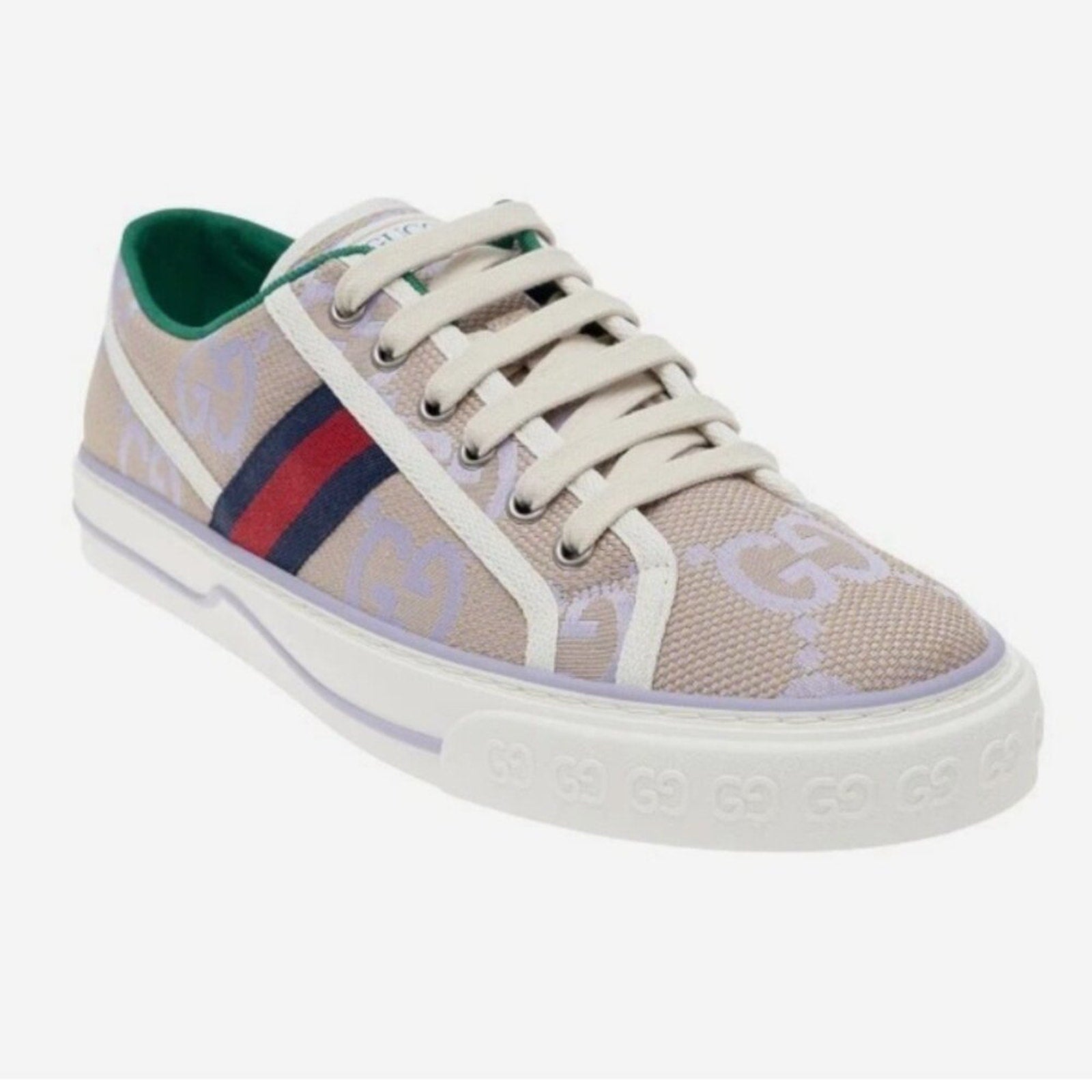 Gucci Z4403 Womens Beige Lilac Canvas Jumbo GG Tennis 1977 Sneakers - 7