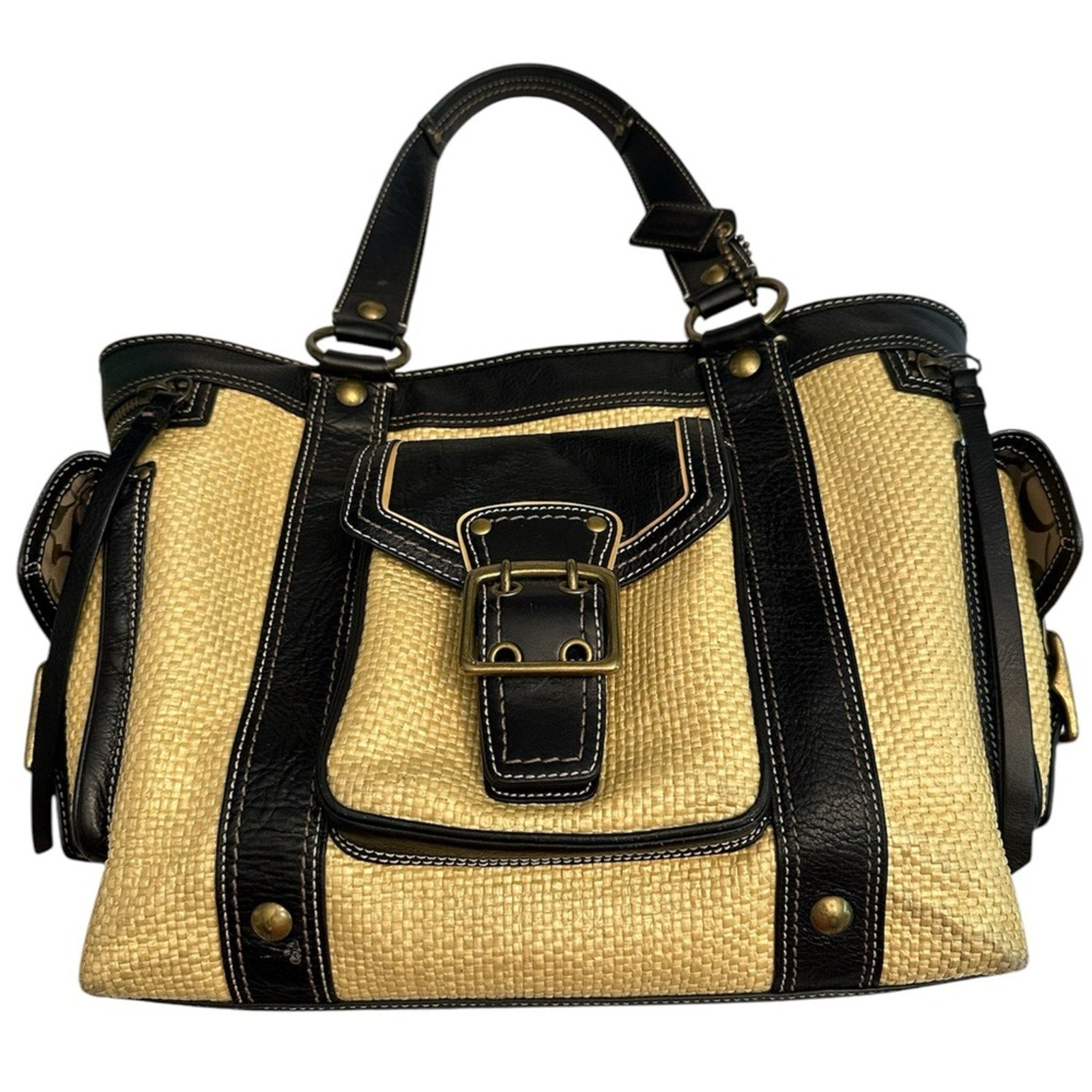 Coach vintage raffia large bag