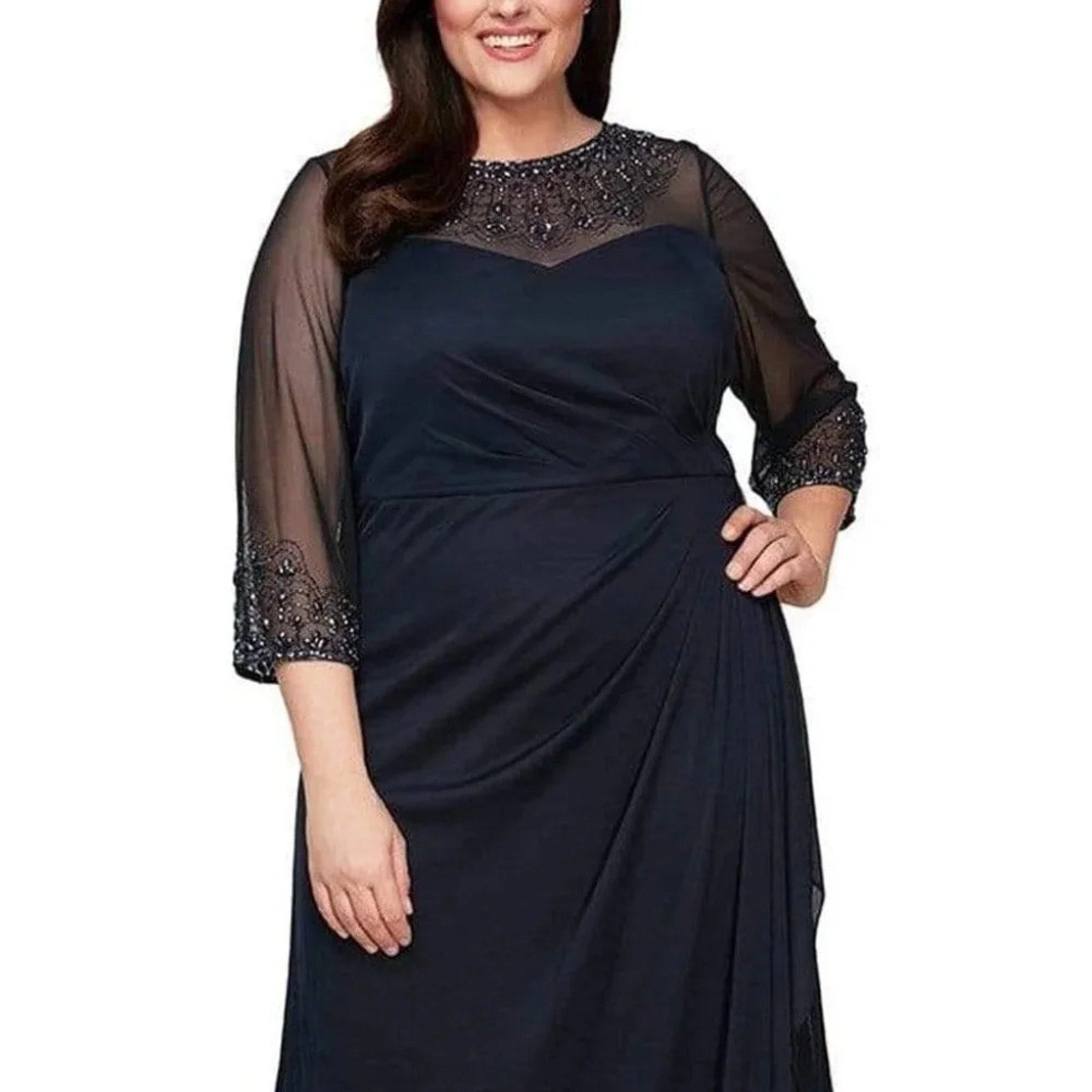 NWT Alex Evenings Women's Illusion Embellished A-Line Gown - size 18W
