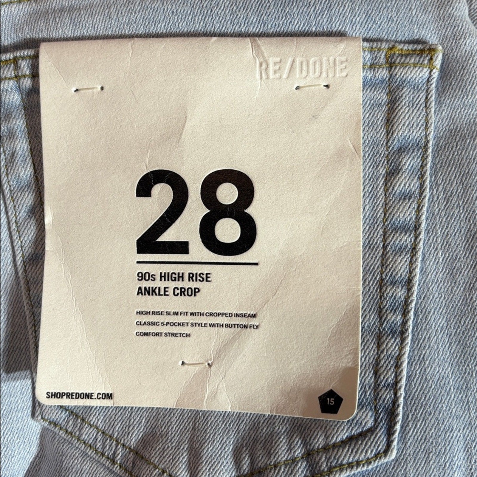 NWT RE/DONE 90's High Rise Ankle Crop in Blue Light - size 28
