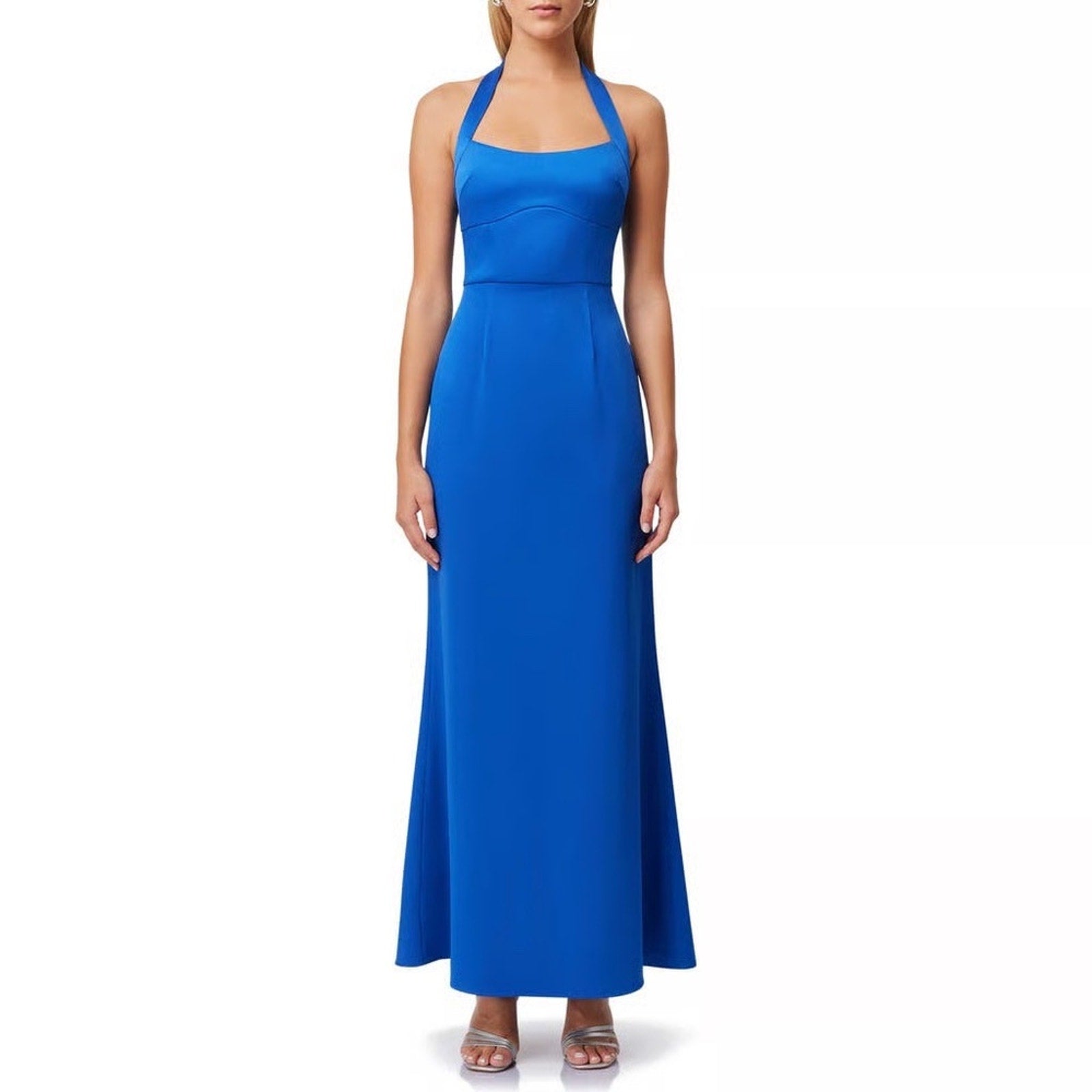 NEW Elliatt Chiara Satin Halter Gown In Cobalt Blue - size Small