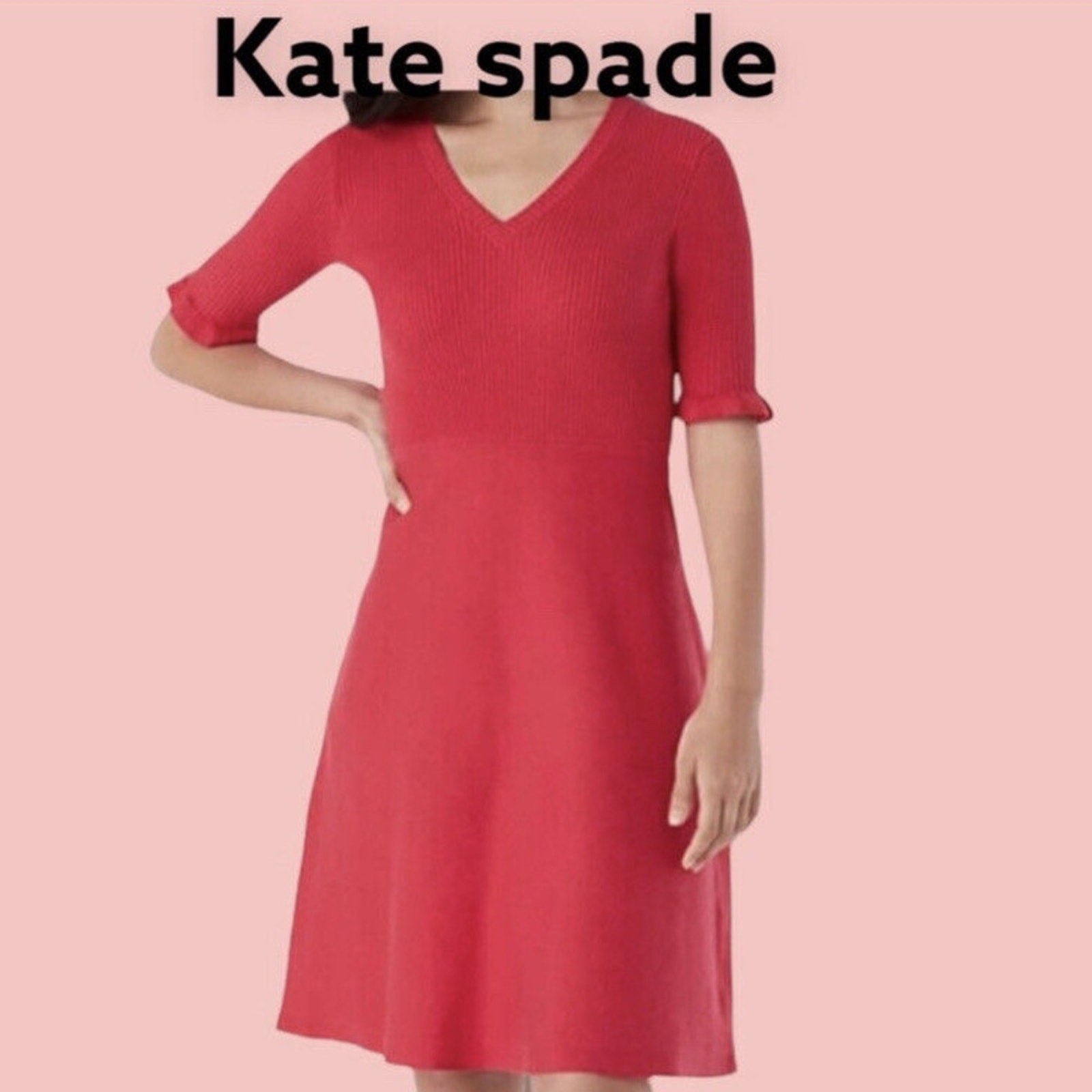 KATE SPADE Bright Rose Pink V Neck Sweater Dress - size small