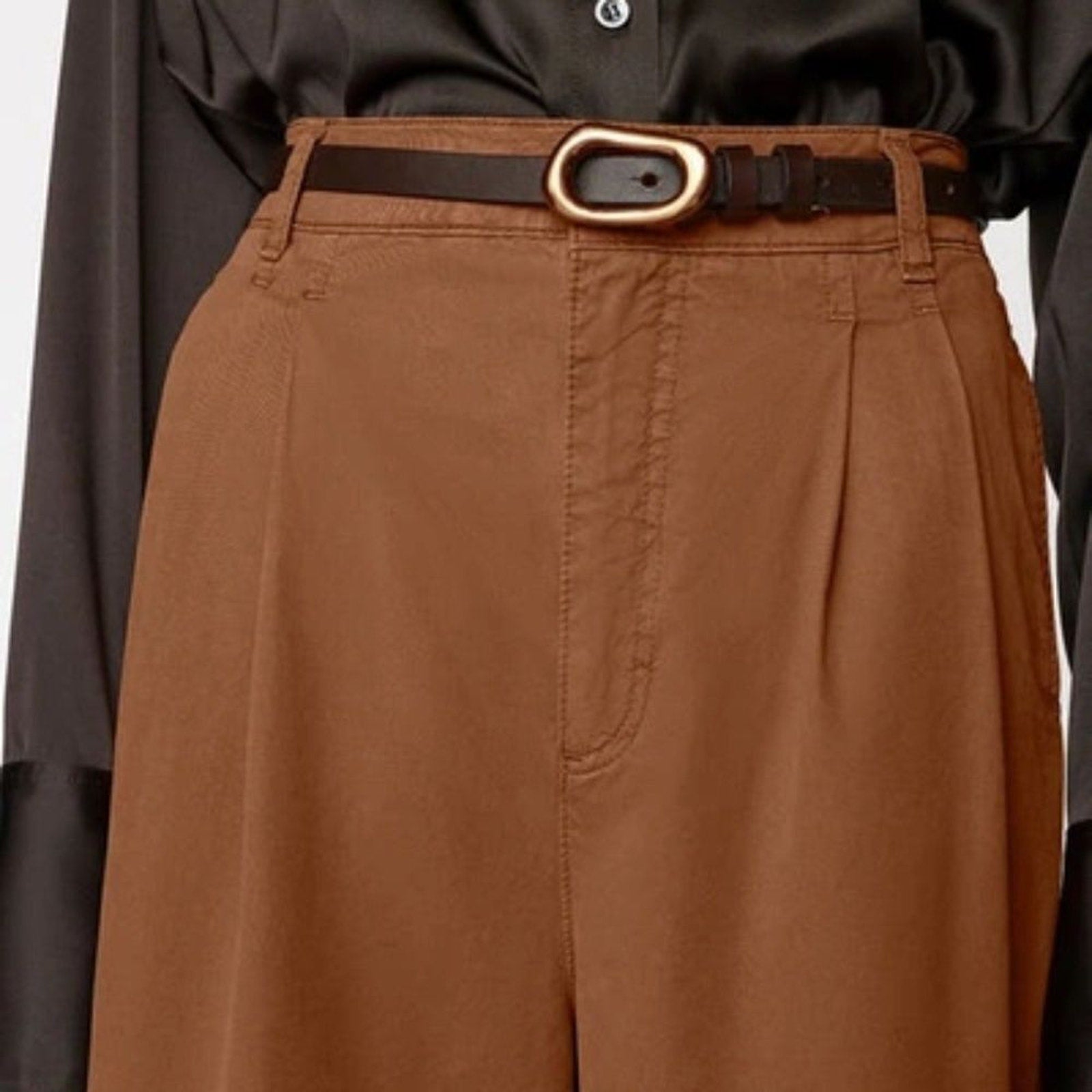 NWT FRAME Pleat Front Wide Leg Chinos In Camel - size 28