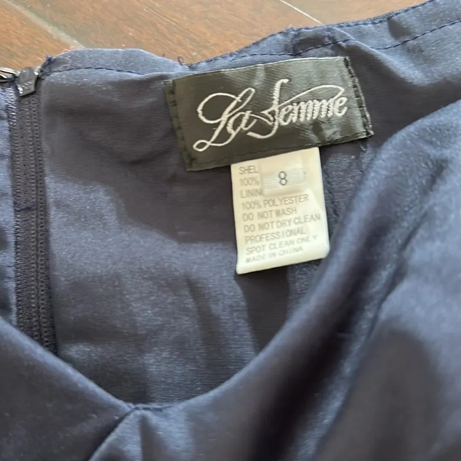NWOT LA FEMME 25996 navy gown - size 8
