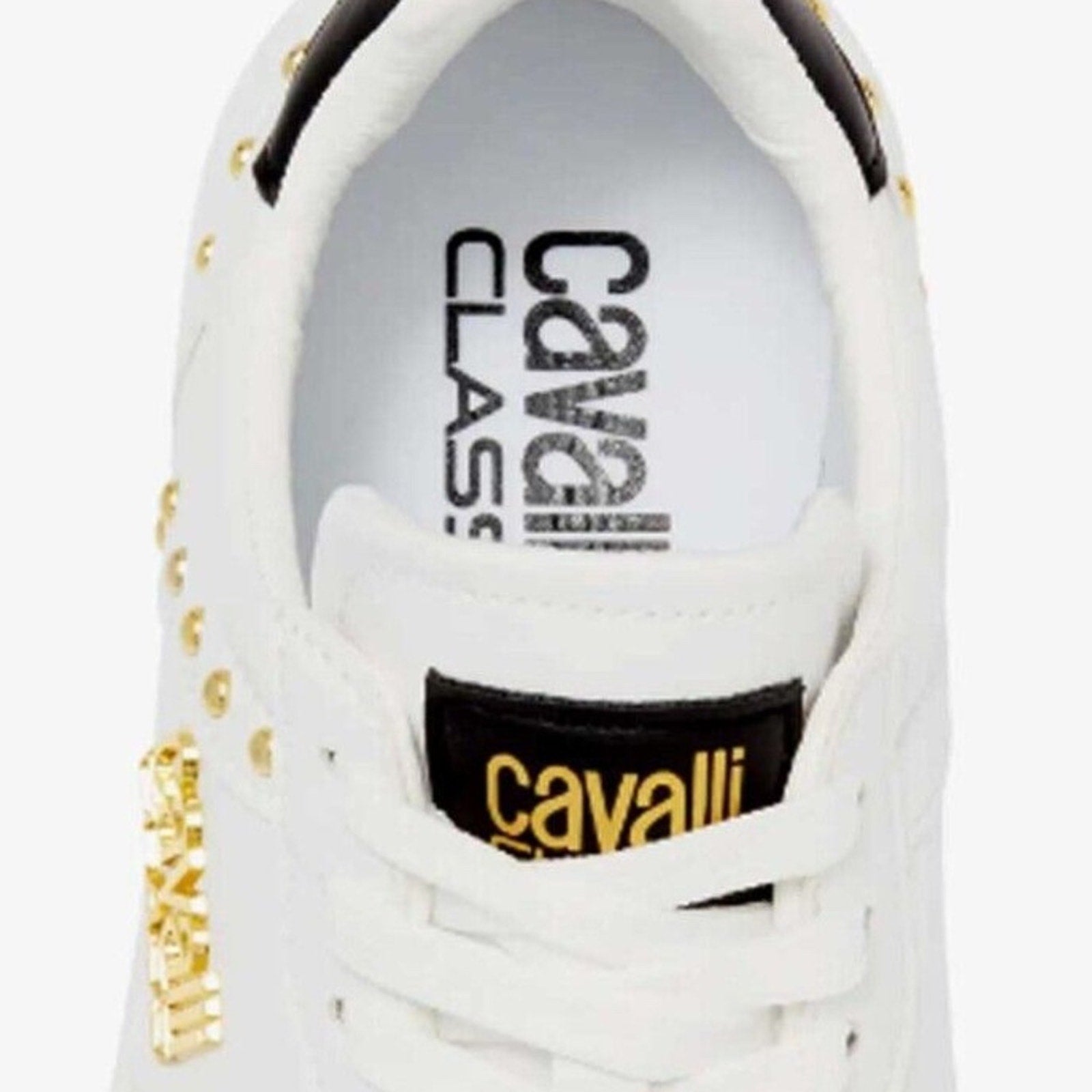 NEW Roberto Cavalli Studded Sneakers White Leather Tennis Athletic Shoes - sz 39