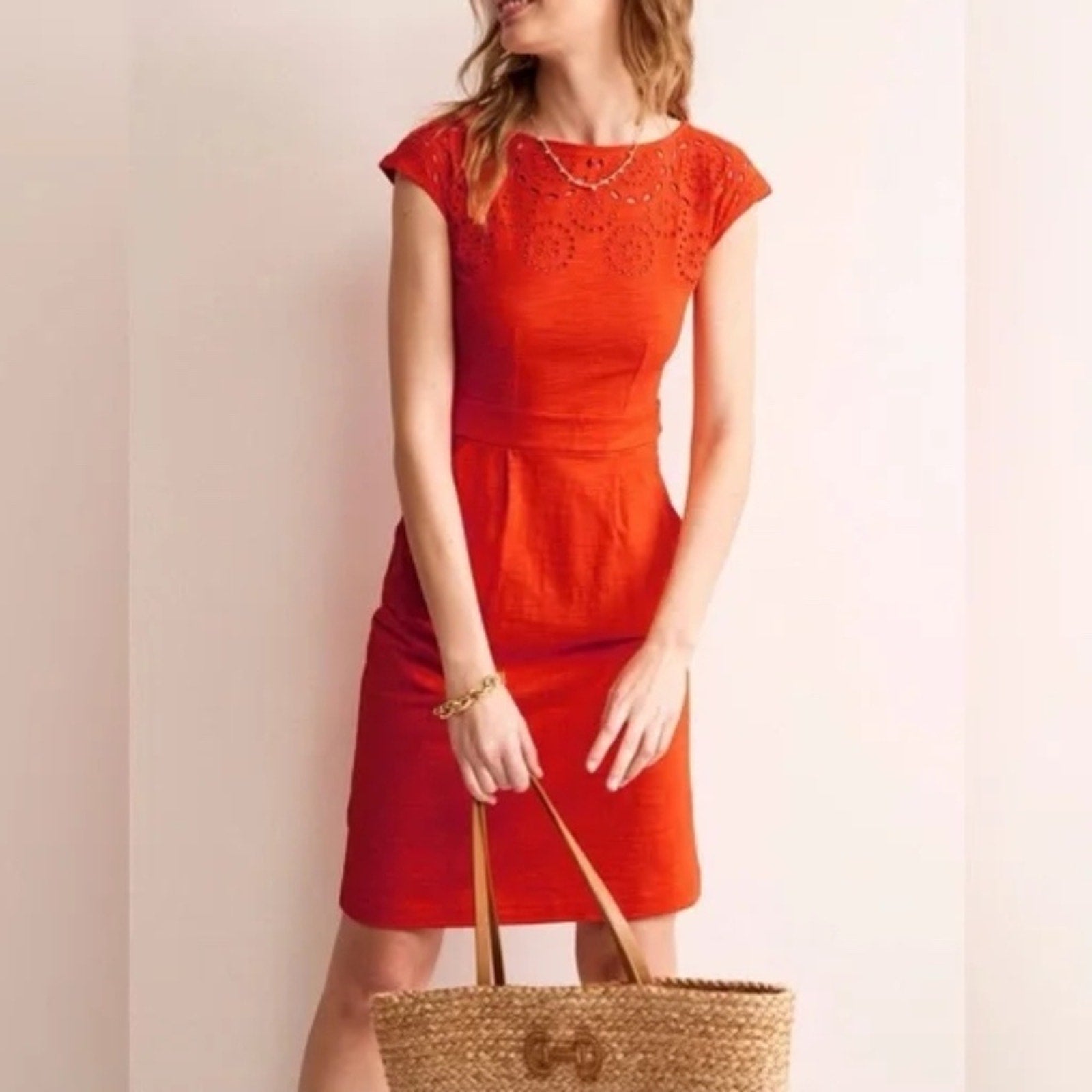 Boden Florrie Broderie Anglaise Cap-Sleeve Dress Mandarin Orange - size 4P