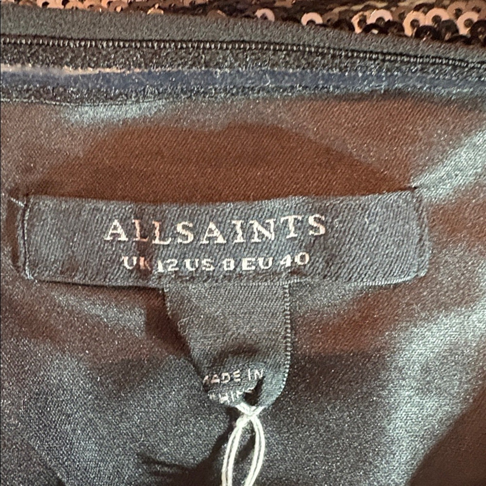 AllSaints L115319 Womens Black Daphne One-Shoulder Sequin Bodysuit - size 8