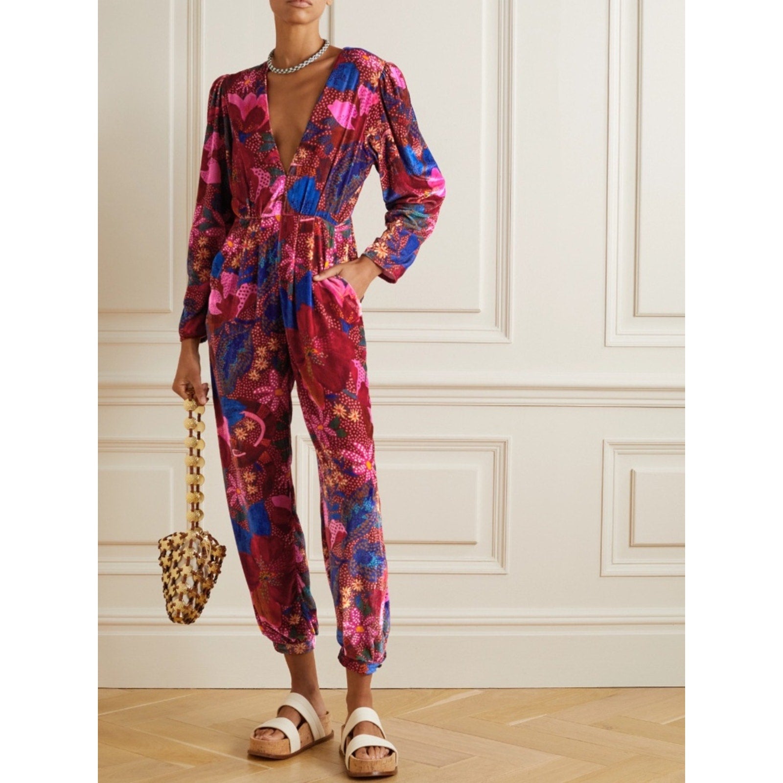 Farm Rio Floral-Print Jumpsuit - M