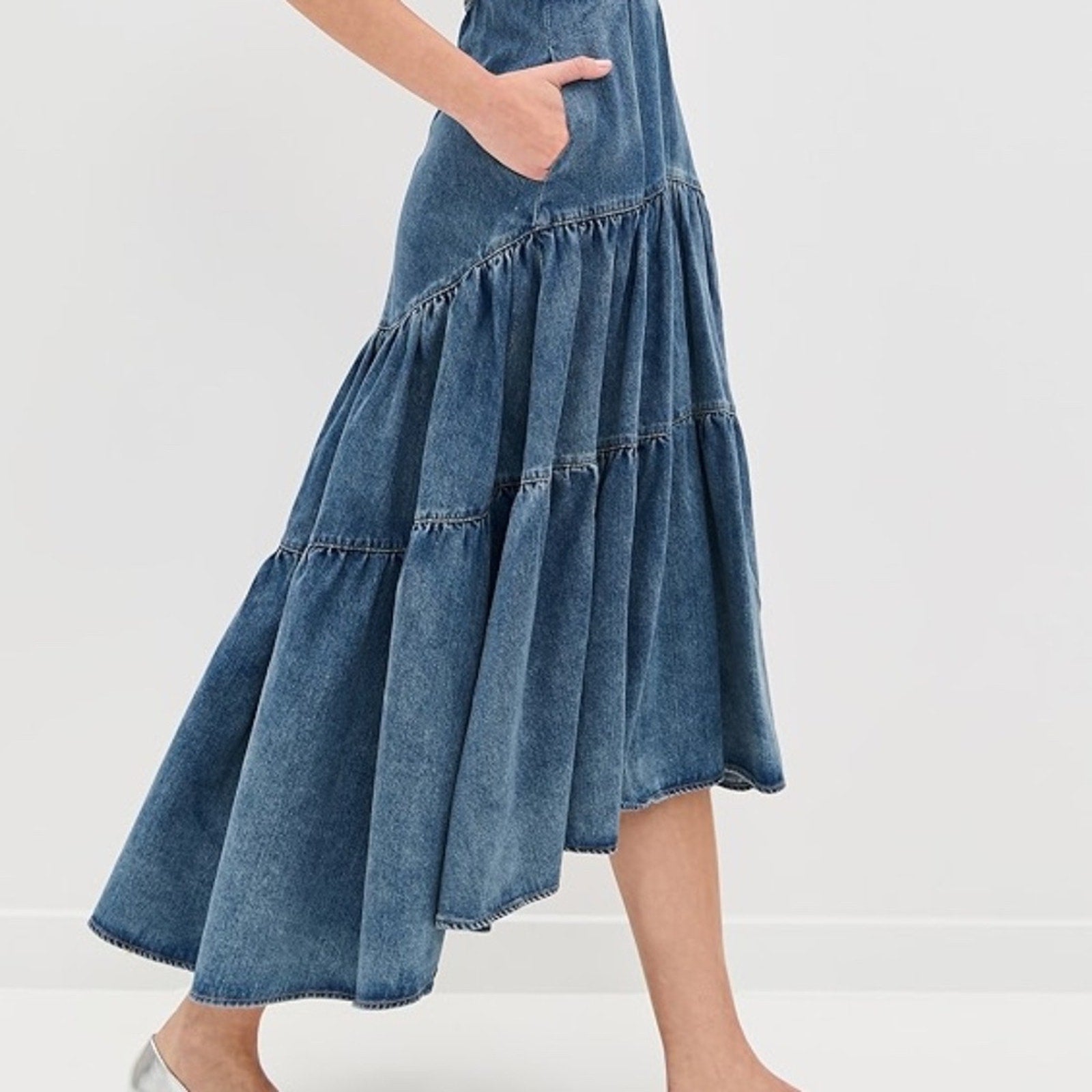 Alice and Olivia Diana Tiered Denim Dress - size 14