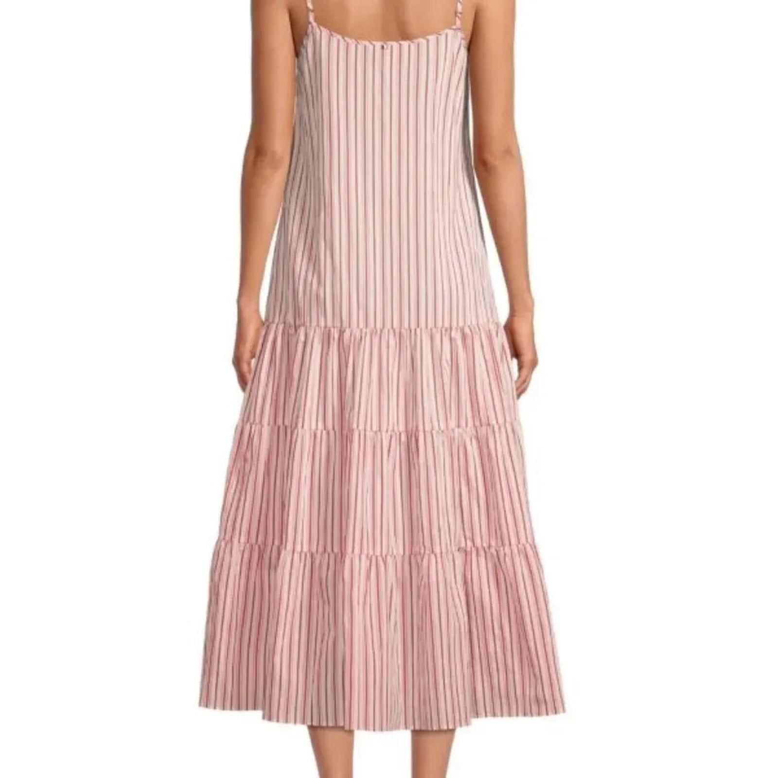 NEW Boss Hugo Datecara Midi Dress Size 4 Sleeveless Tiered Striped Pink - size 4
