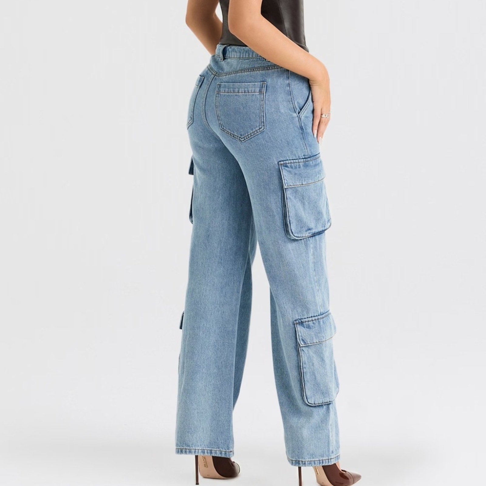 HOUSE OF CB Ria Washed Utility Cargo Jeans - size small