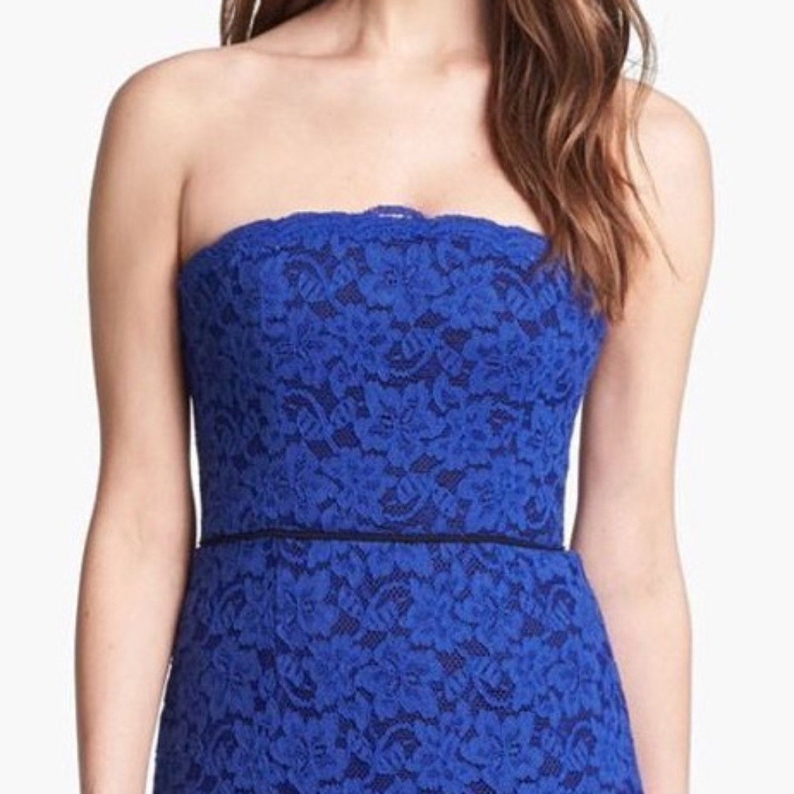 NWT Diane Von Furstenberg 'Walker' ~ Blue Lace Strapless Sheath Dress - size 2