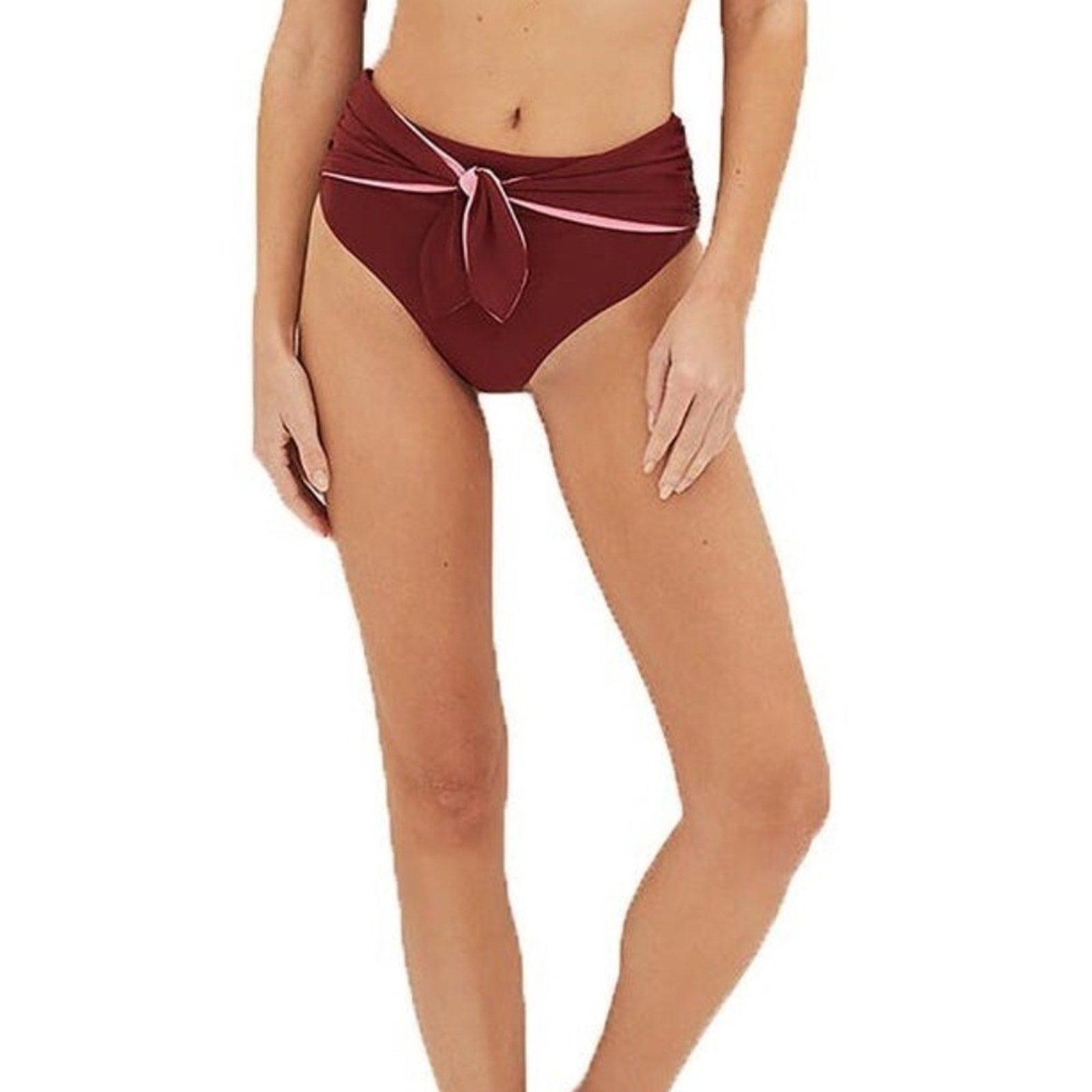 NWT Veronica Beard Azoia Tie Front Bikini Bottom Women's Deep Brick Elastic XS