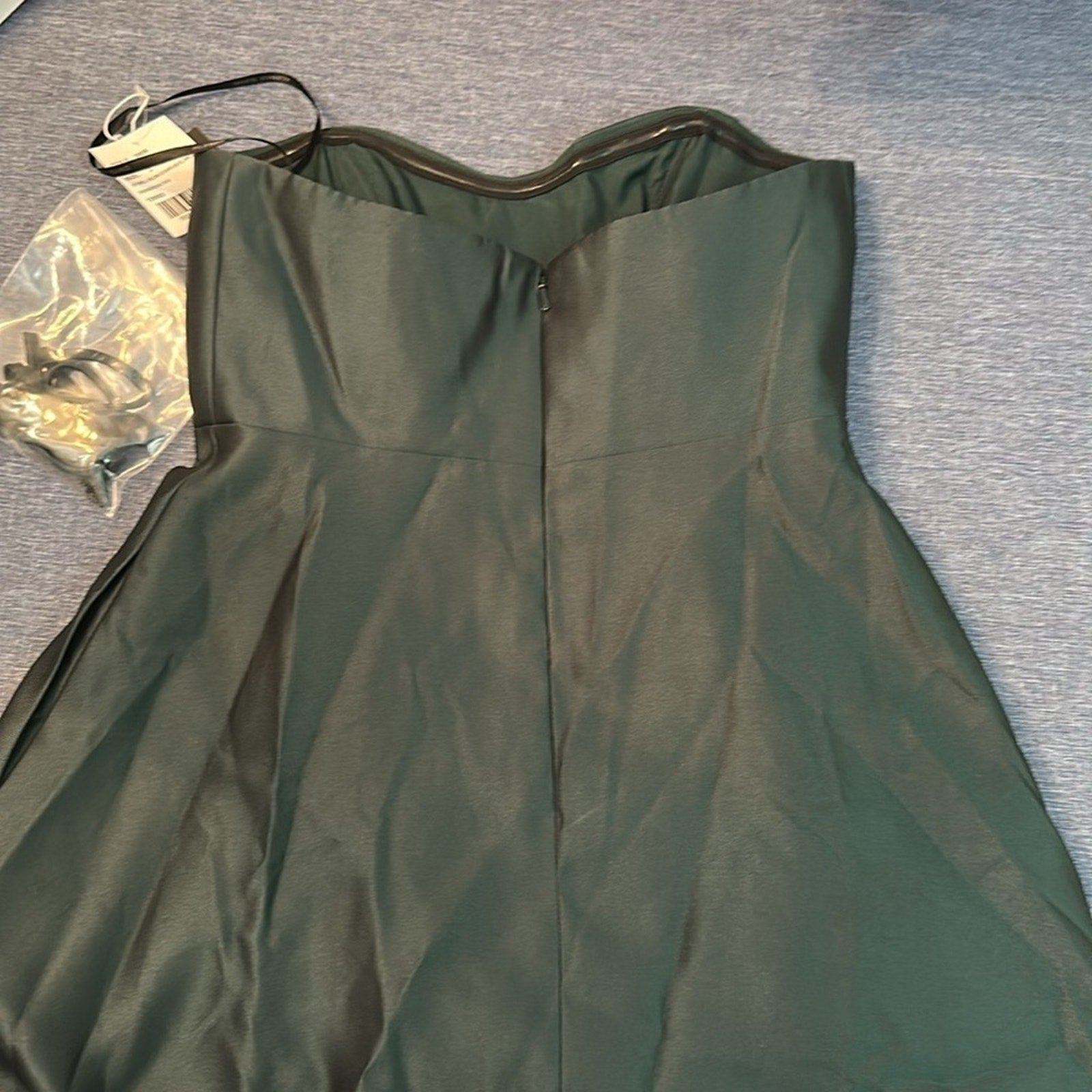 NWT Alfred Sung Evergreen Strapless Ruffle High-Low Satin Gown - size 2