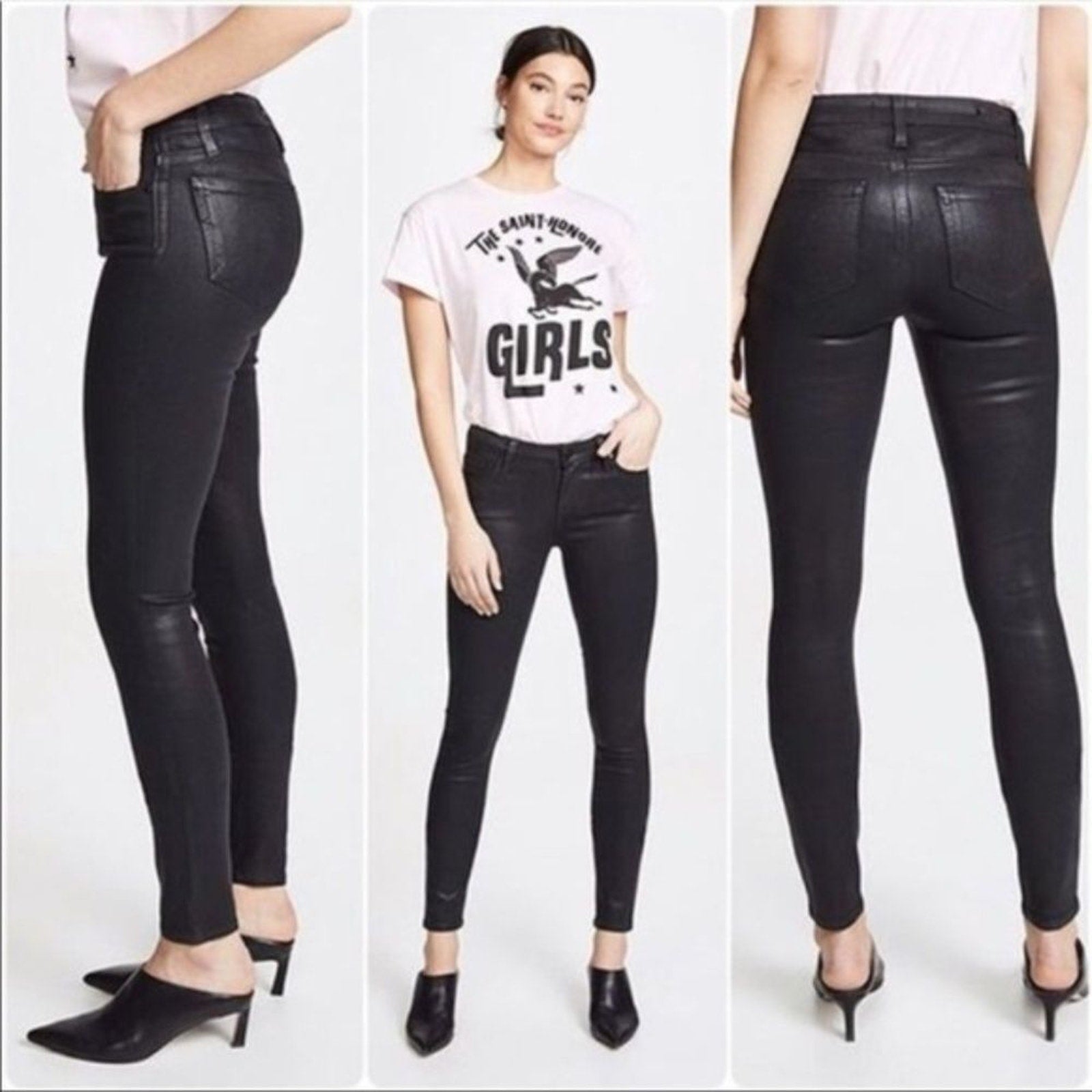 NEW PAIGE Black Wax Coated Verdugo Ultra Skinny Mid Rise Jeans