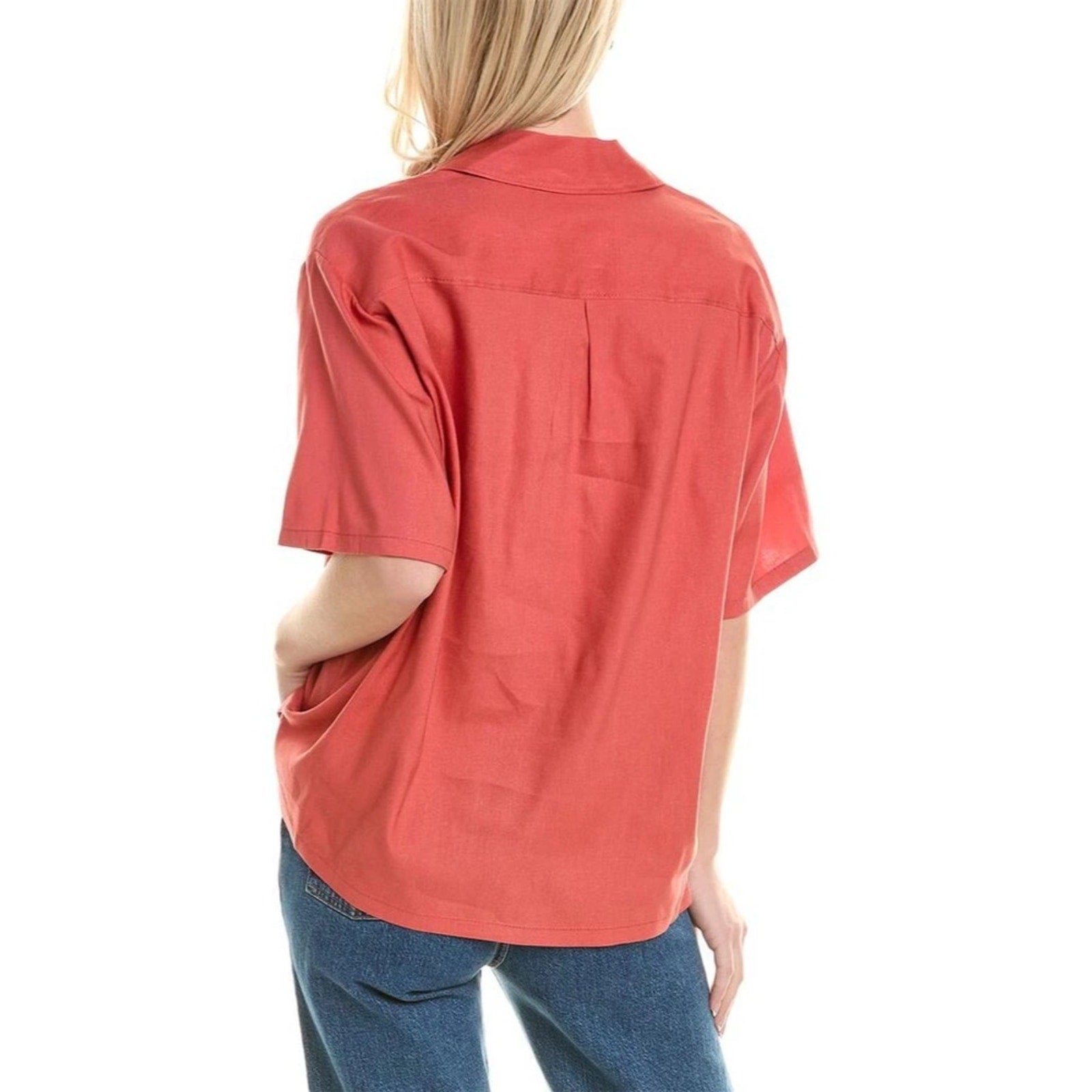 Rebecca Taylor Linen-Blend Cabana Shirt In Orange - size M
