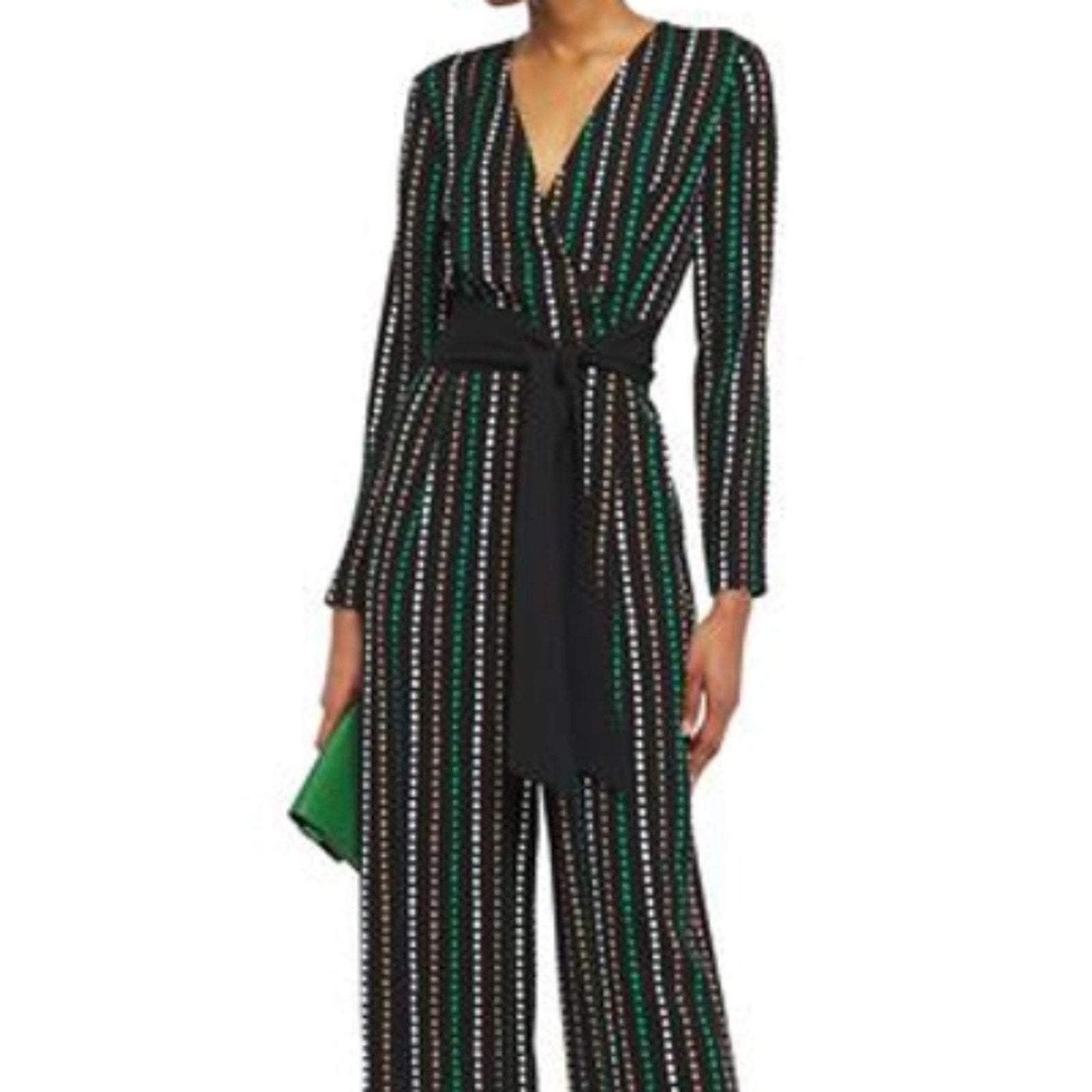 DIANE VON FURSTENBERG Edith Wrap-effect Polka-dot Crepe Jumpsuit In Black - 14