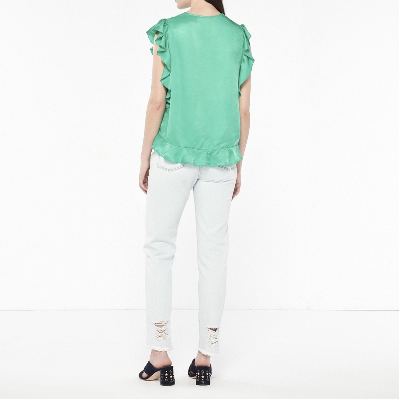 Sandro Green Crepe Viscose Ruffled Detail Top - size 3 (US 8)
