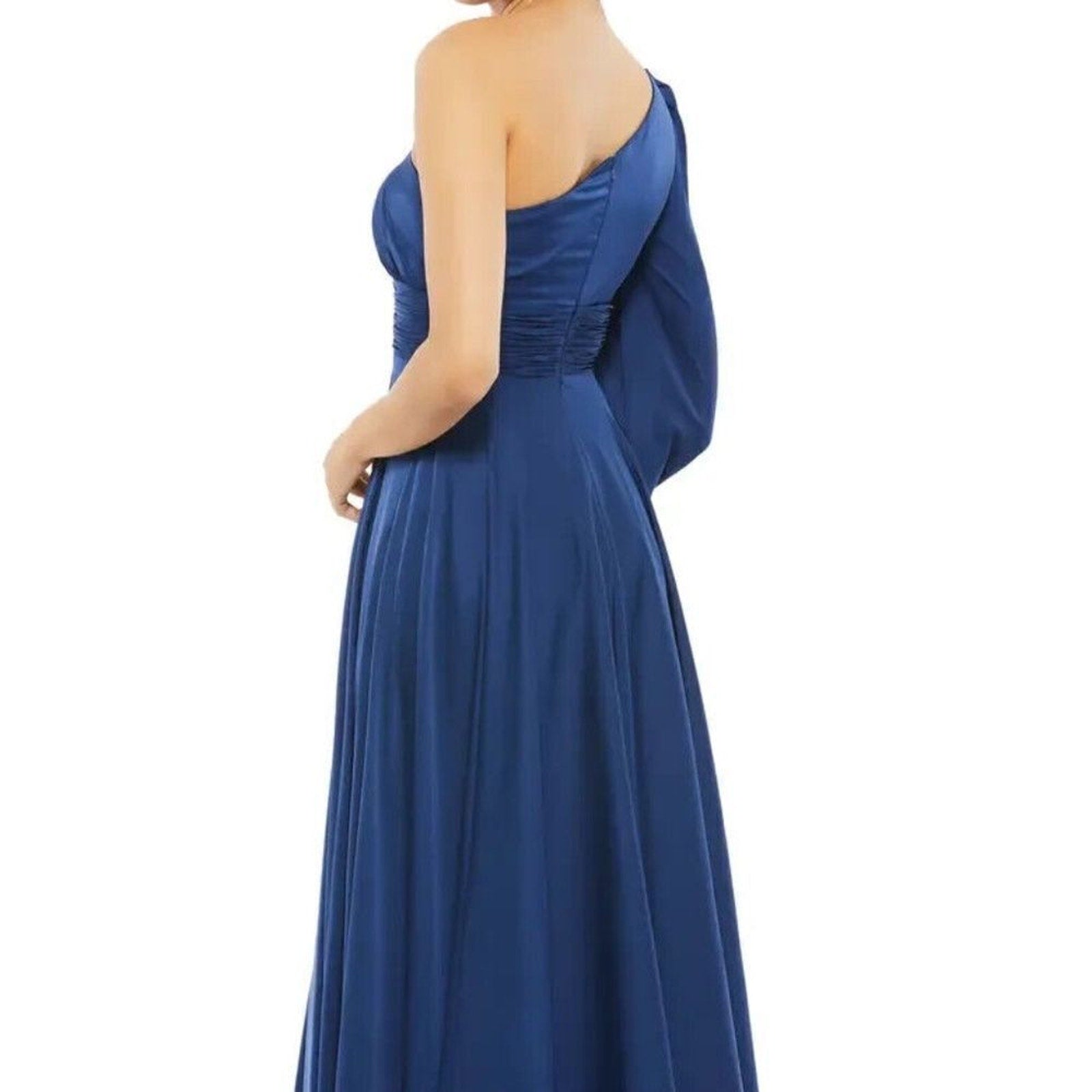 NWT Mac Duggal Midnight Blue One-Shoulder Long Sleeve Satin Gown 67866 - size 8