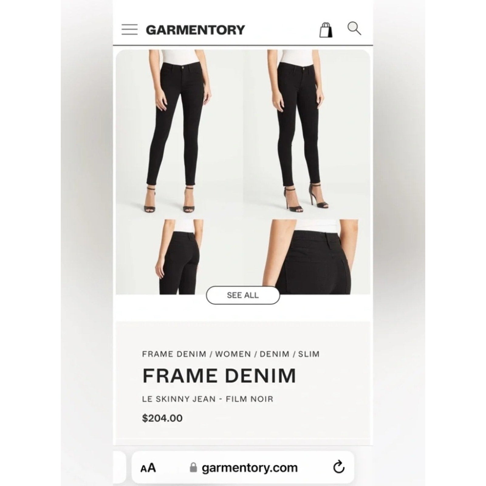 FRAME Le Skinny de Jeanne in Film Noir - size 28
