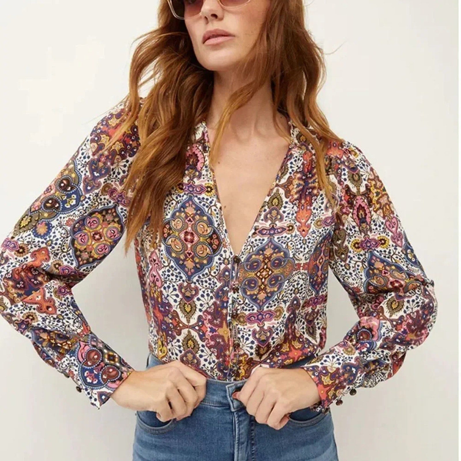 NEW Veronica Beard Sura Tapestry-Print Blouse - size 2