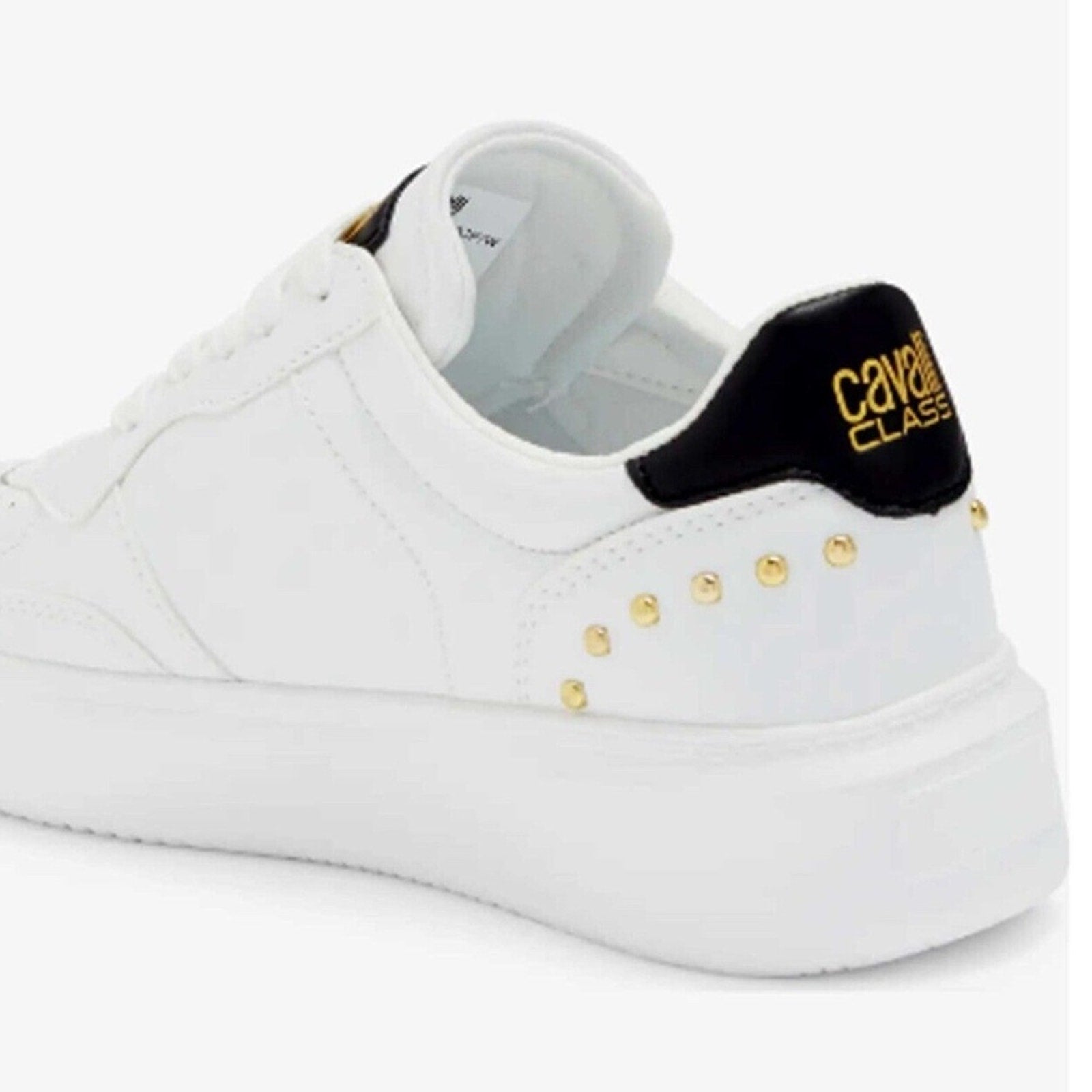 NEW Roberto Cavalli Studded Sneakers White Leather Tennis Athletic Shoes - sz 39