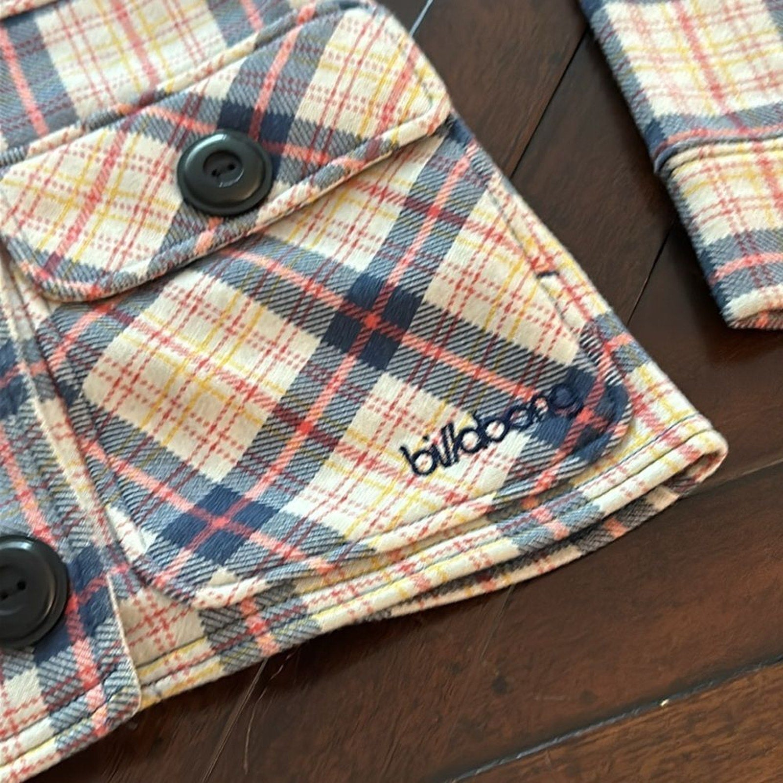 Billabong Jacket Hoodie Plaid Peacoat Cozy Double Button Y2K - small