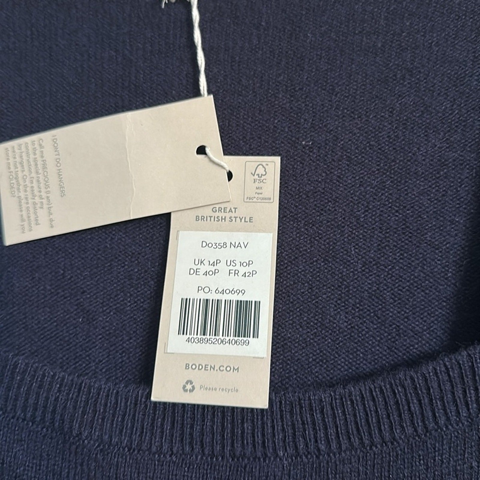 NWT Boden Square Neck Knitted Dress in NAVY - size 10P $160