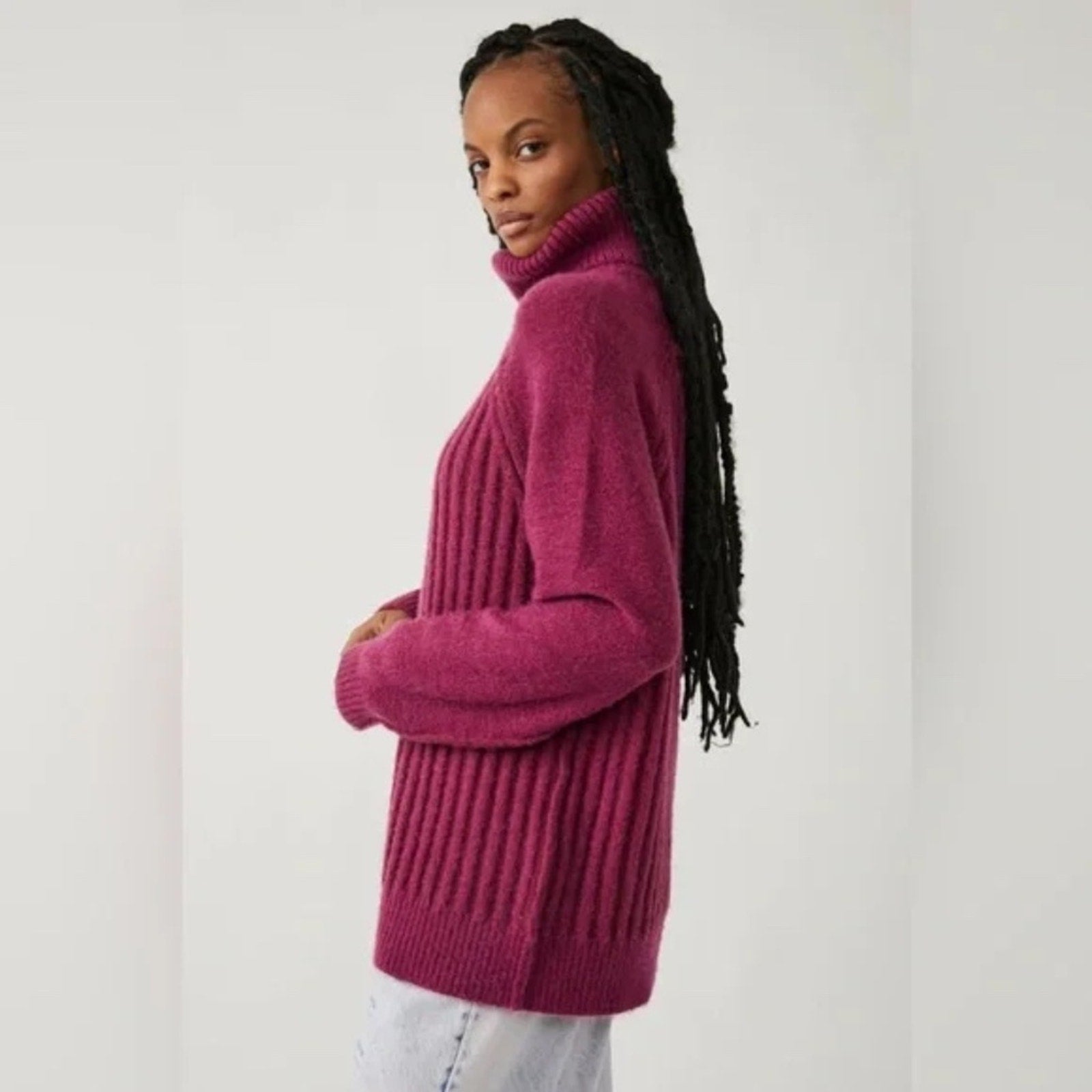 NWT Free People Big City Turtleneck Sweater Mulberry - size M