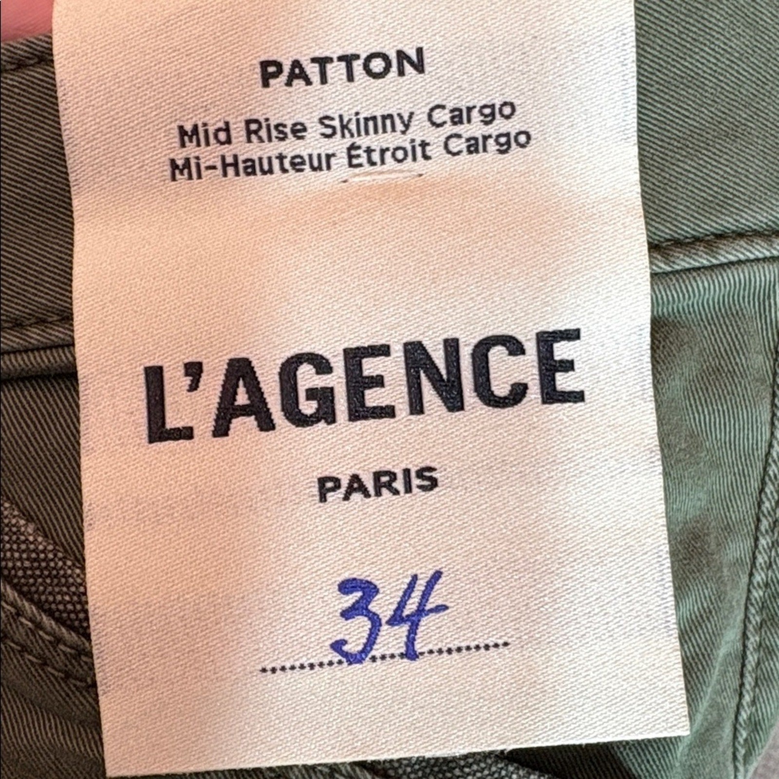NWT L'AGENCE PATTON CARGO SKINNY PANT BRIGADE - size 34