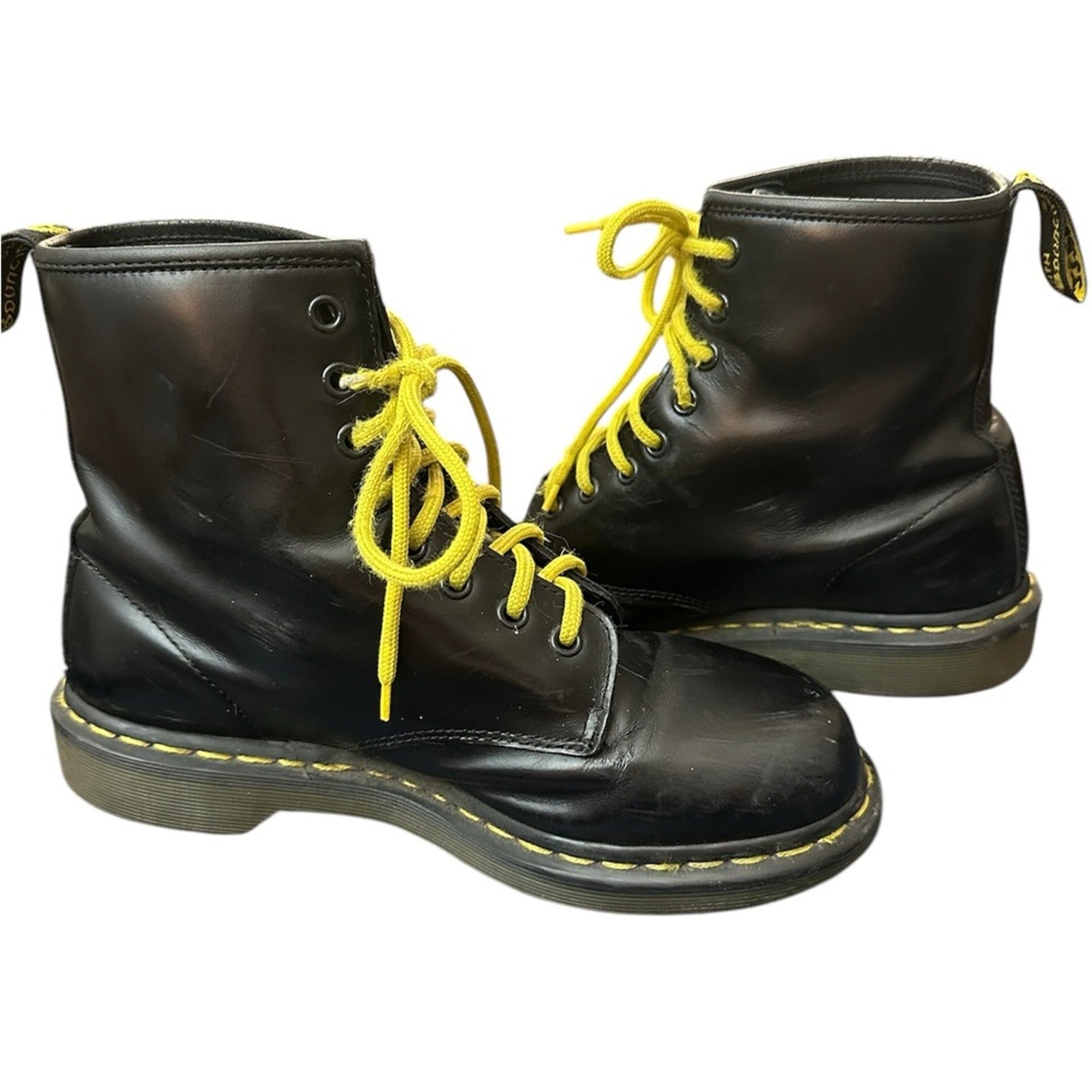 Dr. Martens 1b89 Logo Black/Yellow Leather Boots - 9